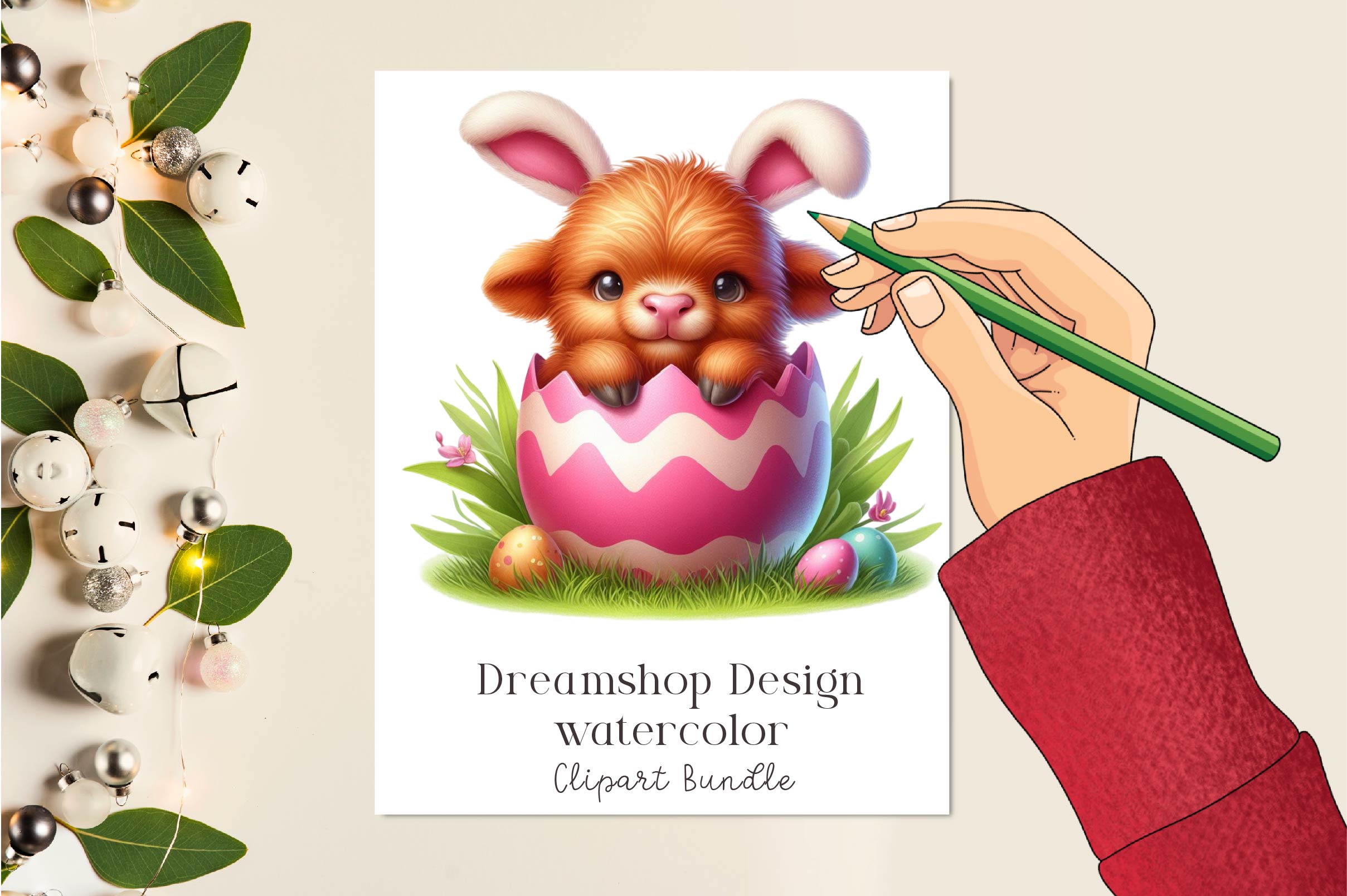 Easter Highland Cows Clipart Bundle