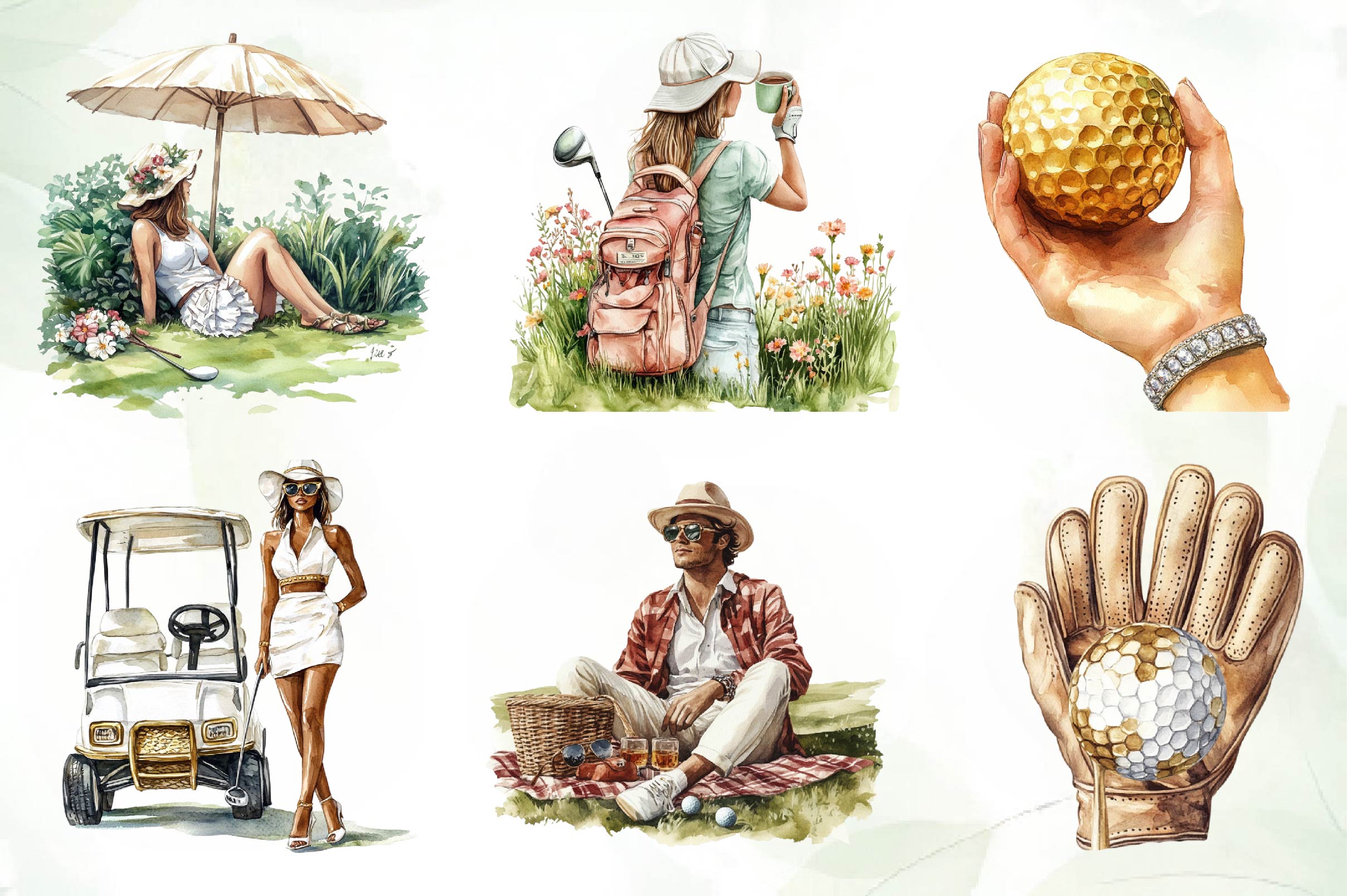 Luxury Golf Girl Clipart Bundle
