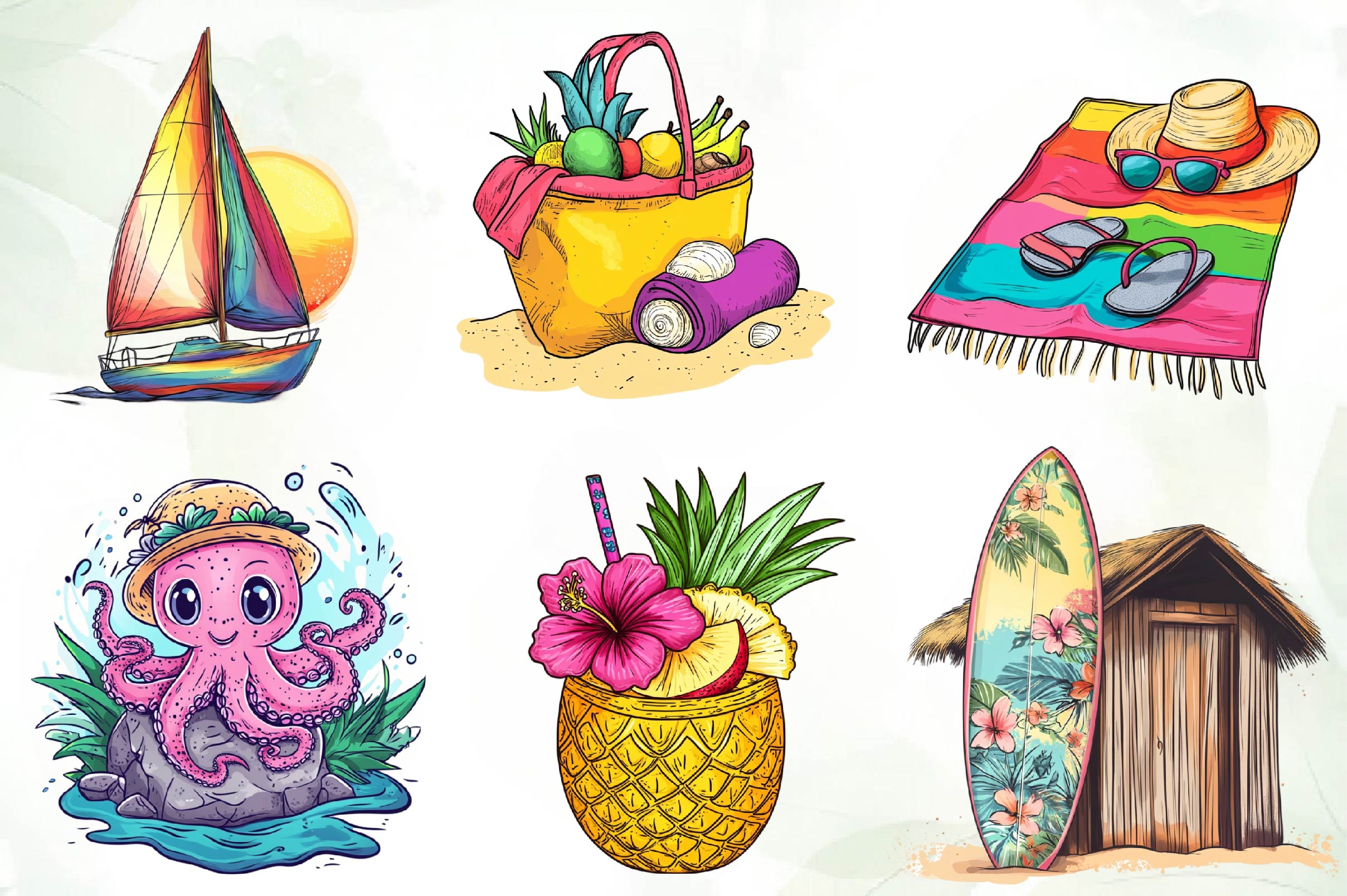 Tropical Summer Vacation Beach Vacation Clipart Bundle