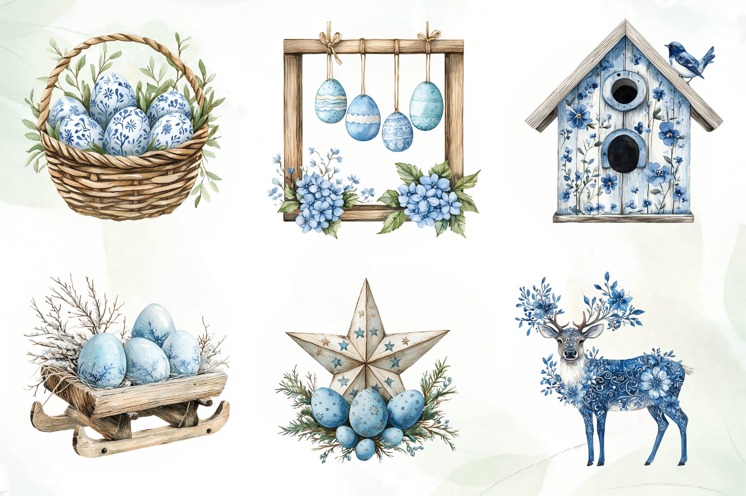 Blue Nordic Easter Clipart Bundle