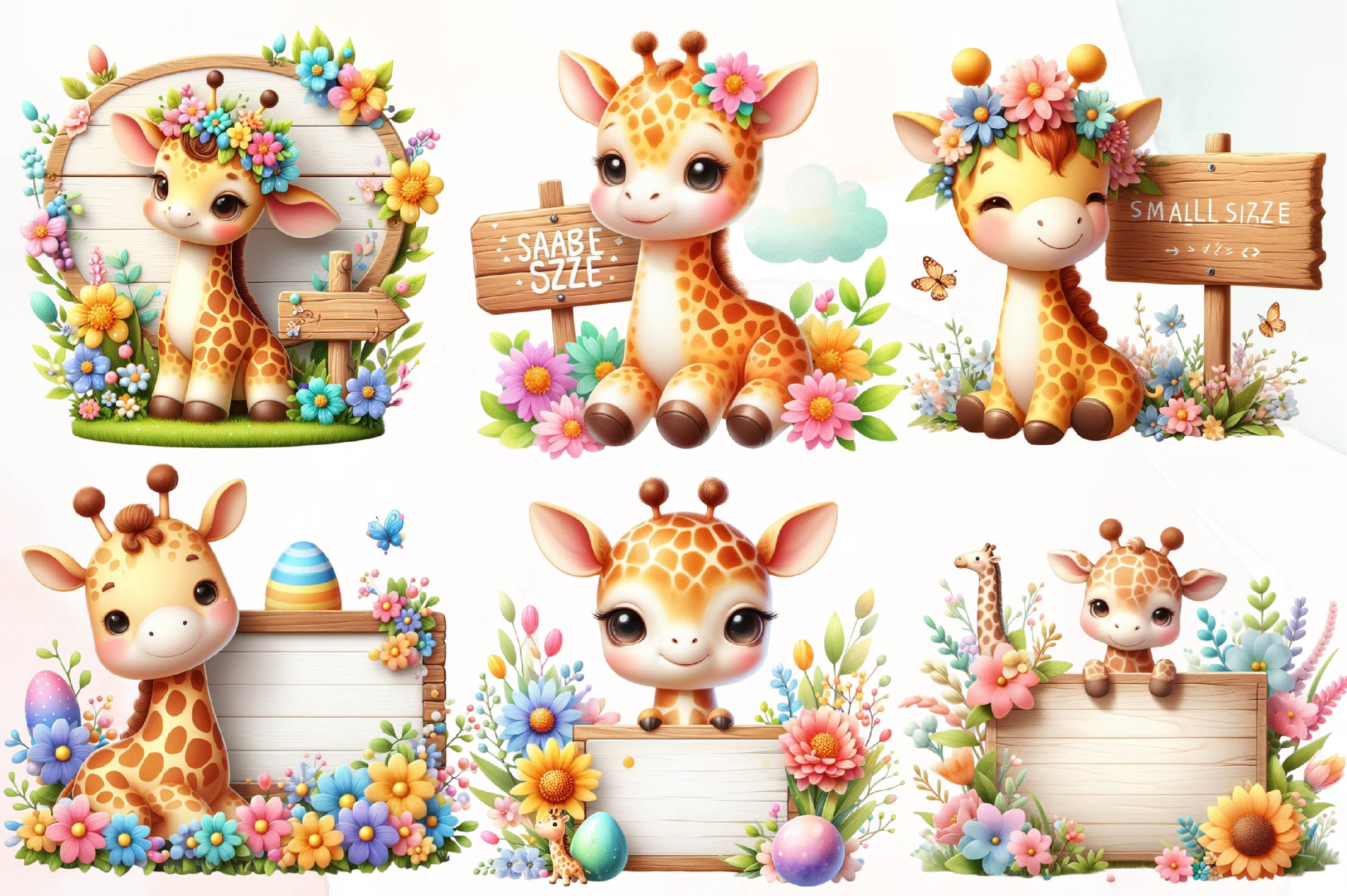 Giraffe Spring Flowers Clipart Bundle 2