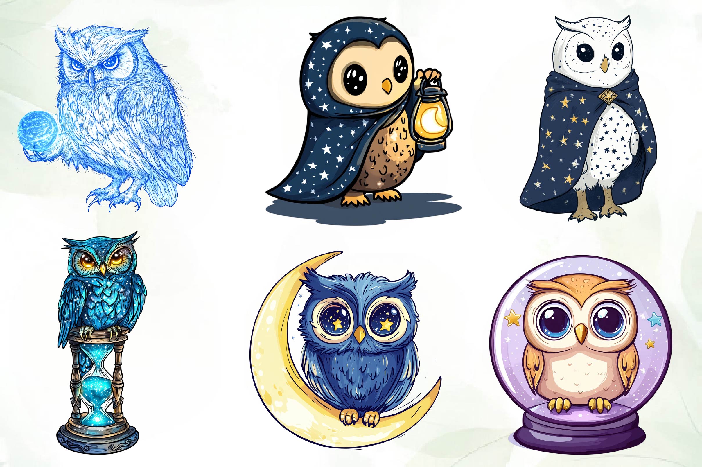 Cute Celestial Owl Clipart Bundle