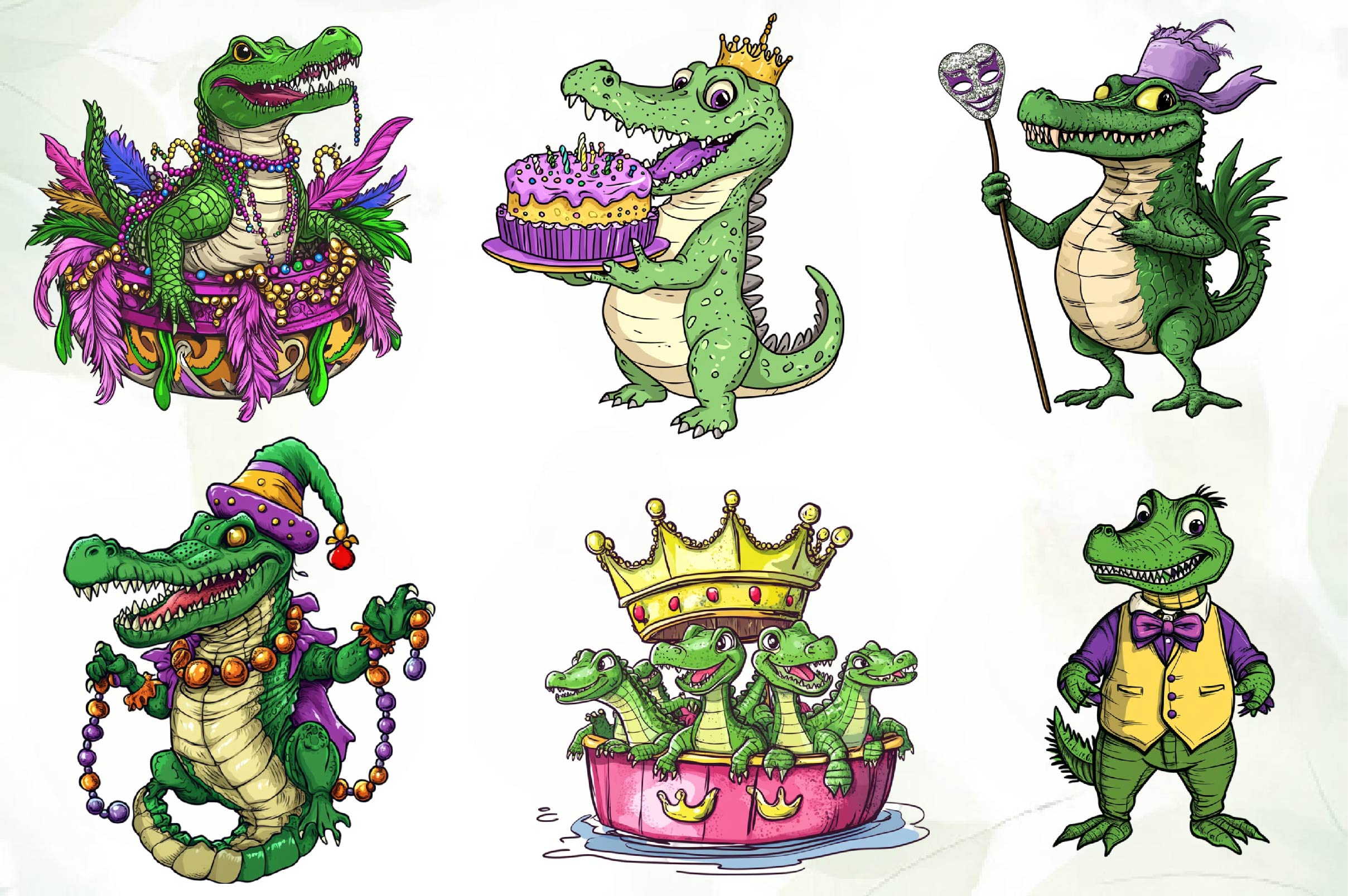 Mardi Gras Crocodile Clipart Bundle 1