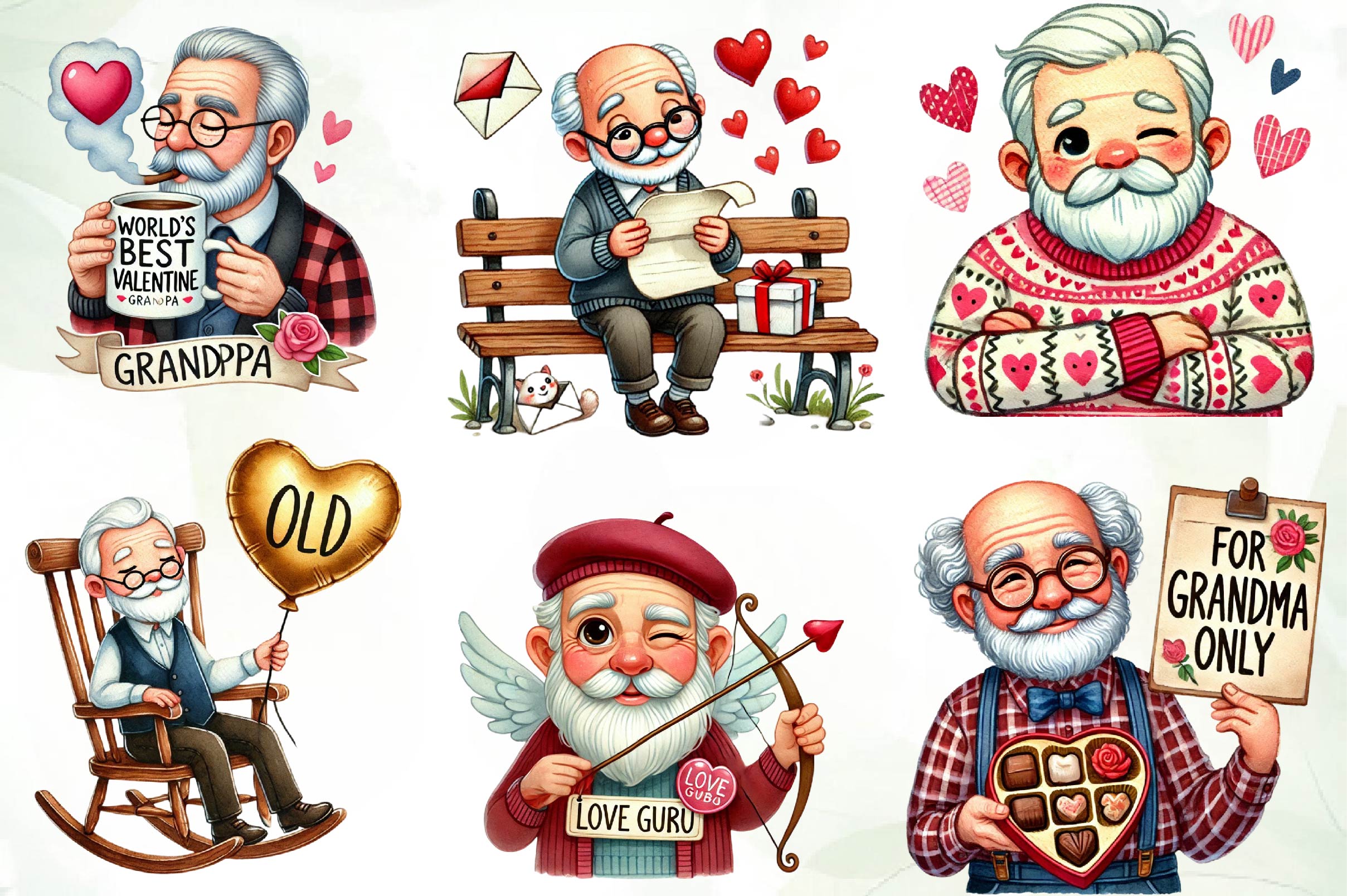 Funny Valentines Grandpa Clipart Bundle