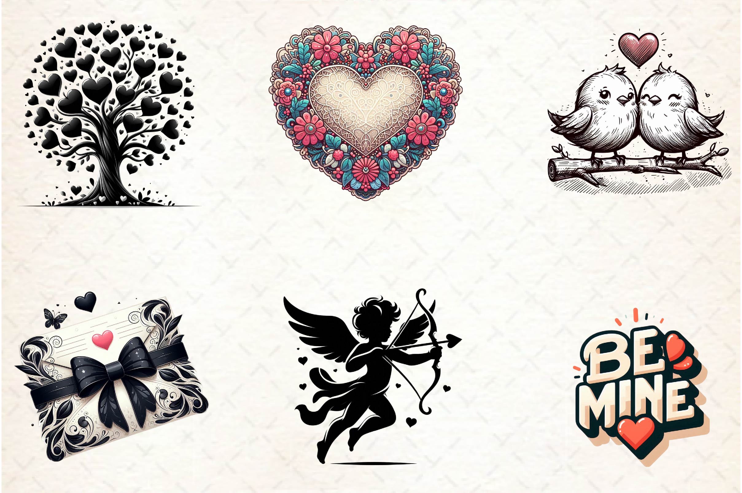 Black & White Valentine Clipart Bundle