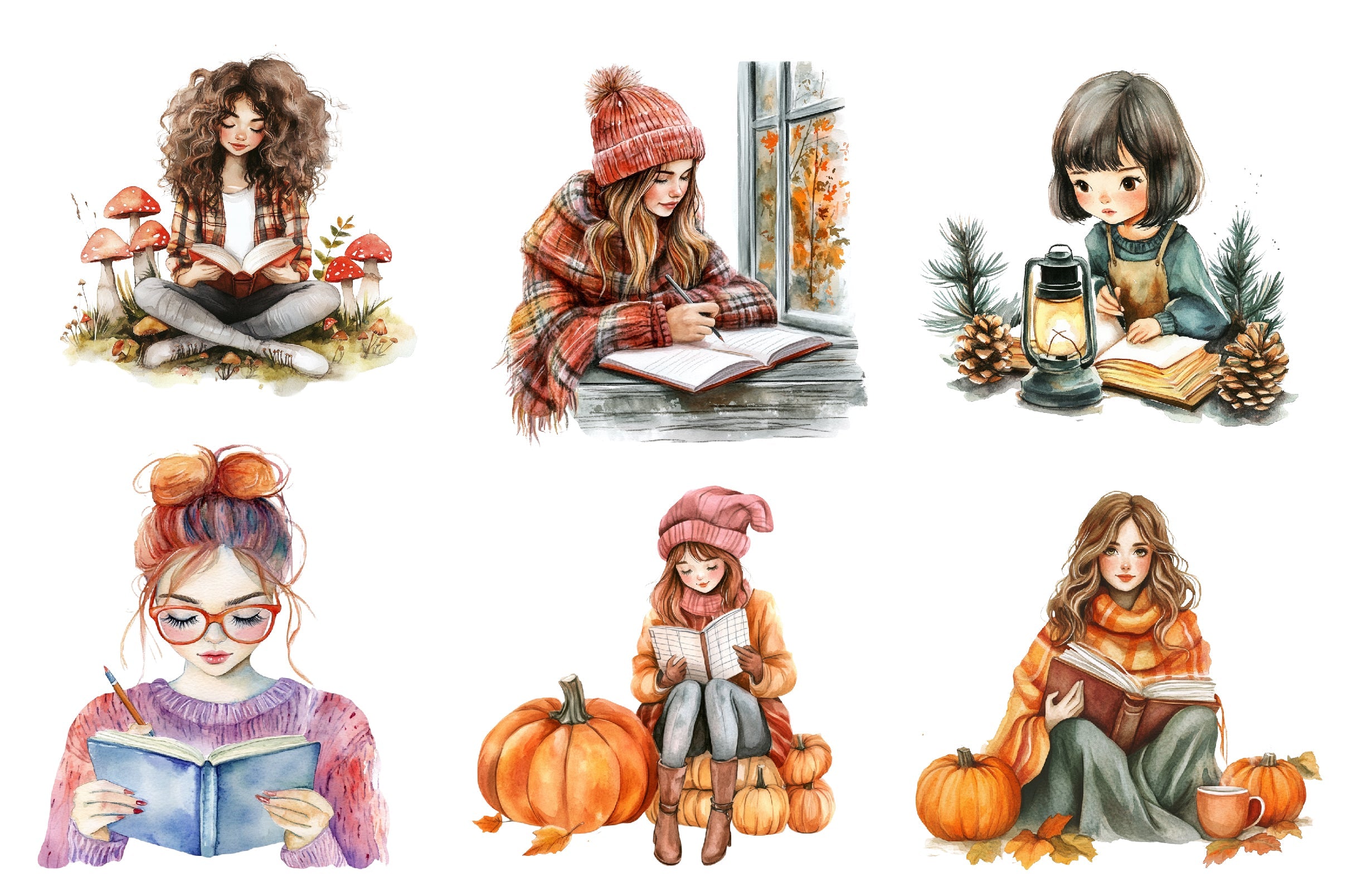 Autumn Journaling Girl Clipart Bundle