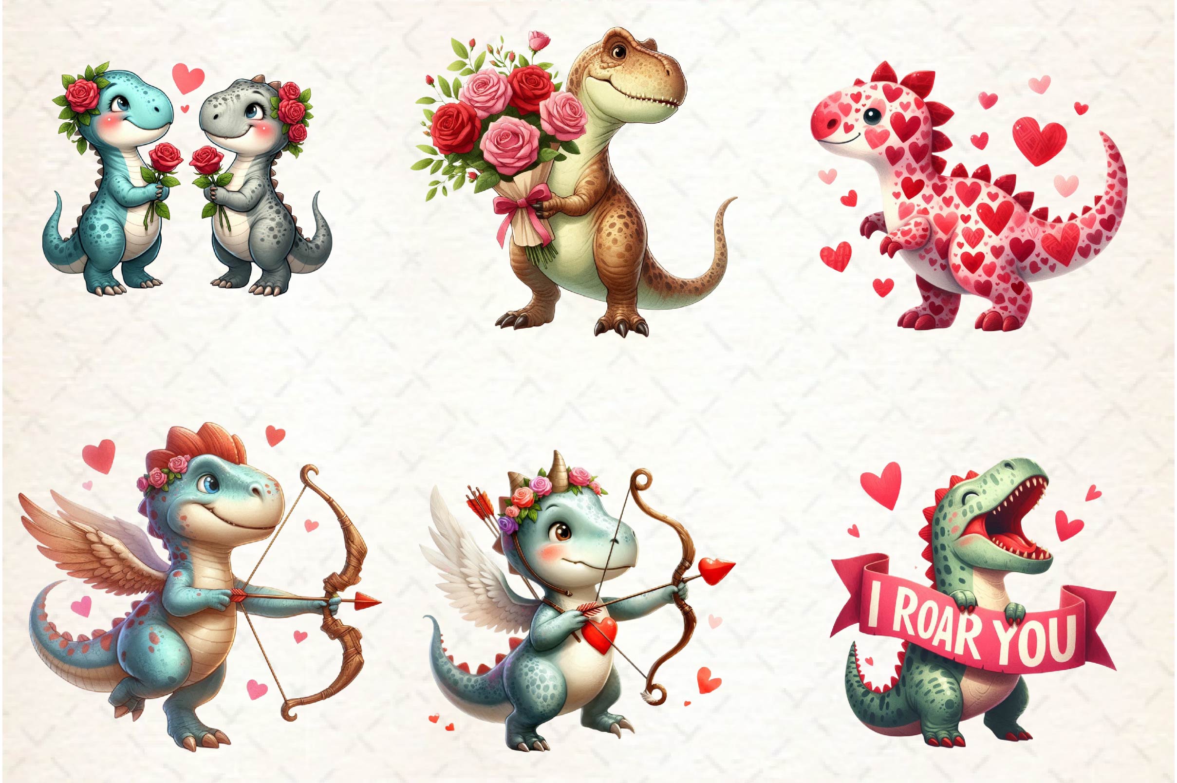 Valentines Day Dinosaur Clipart Bundle