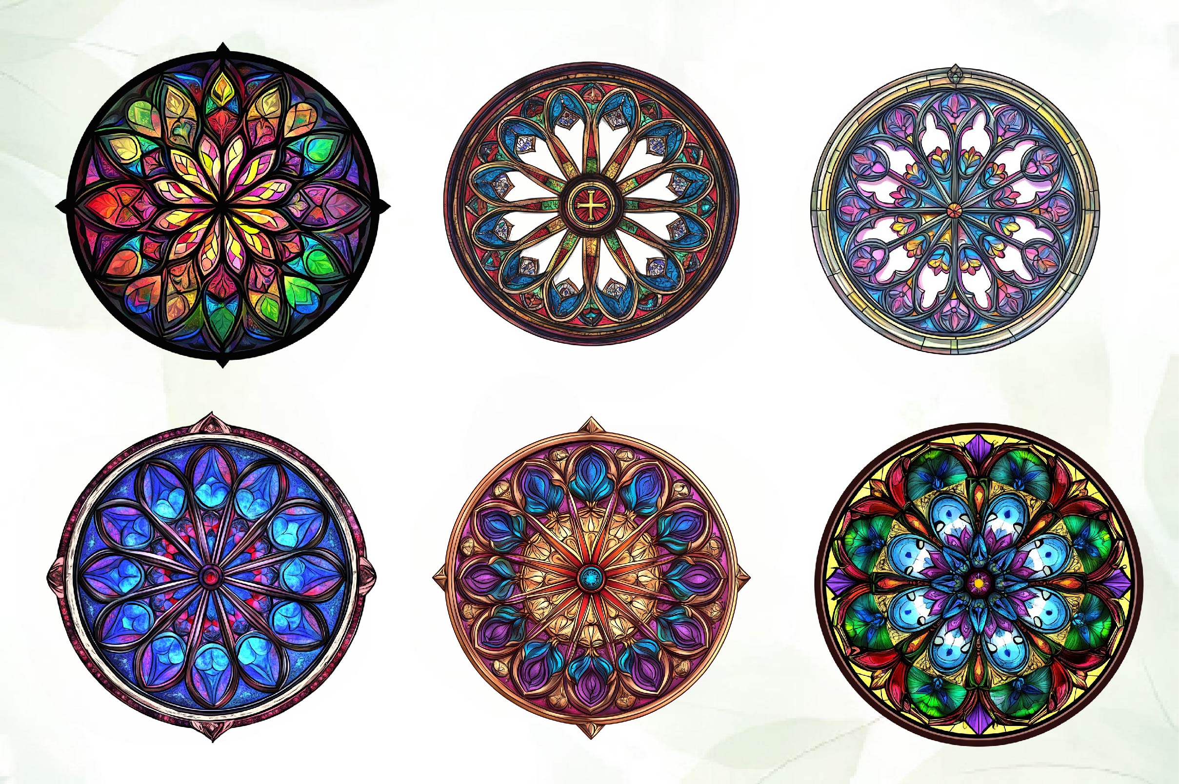 Gothic Rose Window Stained Glass Clipart Bundle