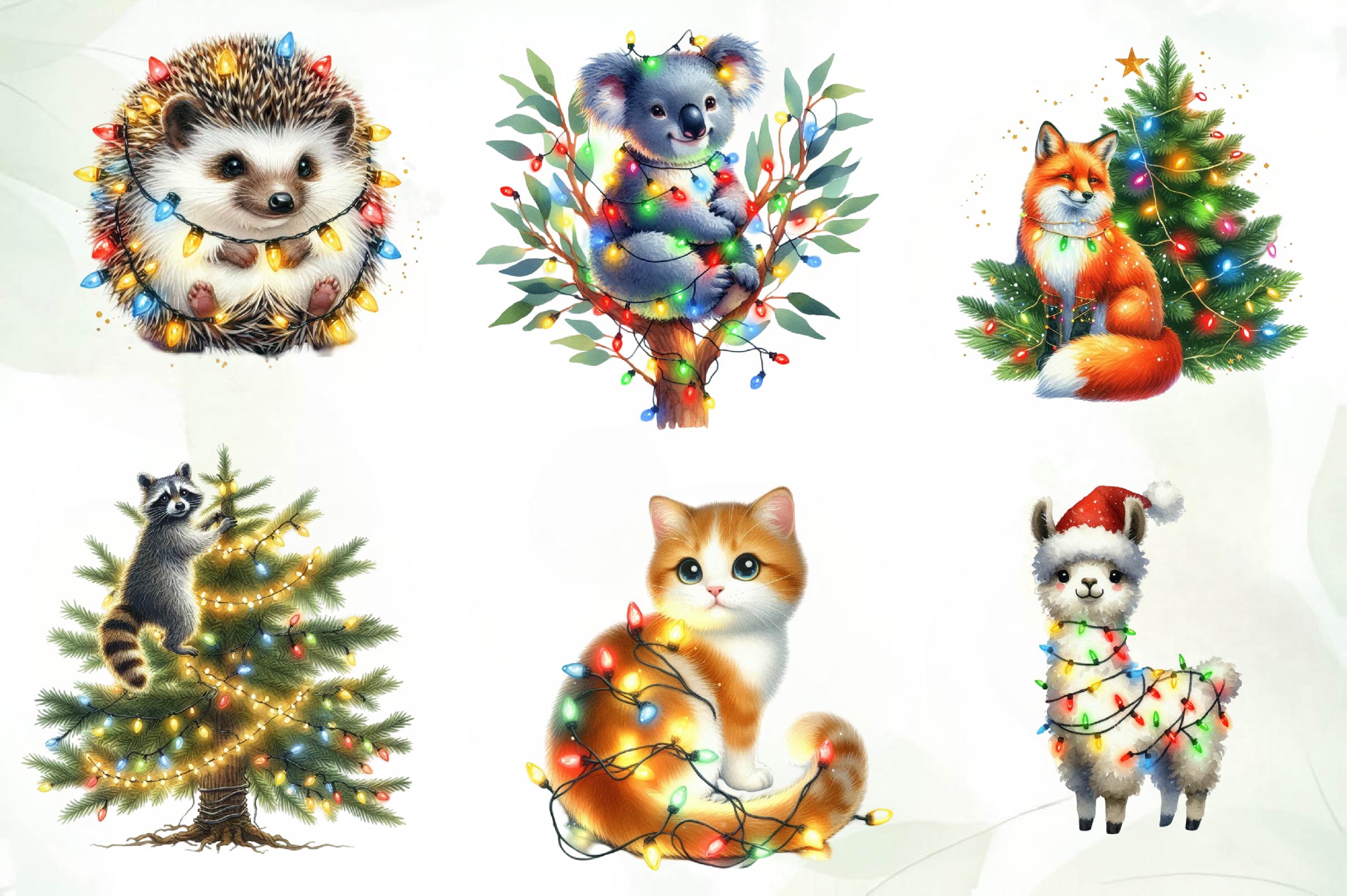 Christmas Light Animal Clipart Bundle
