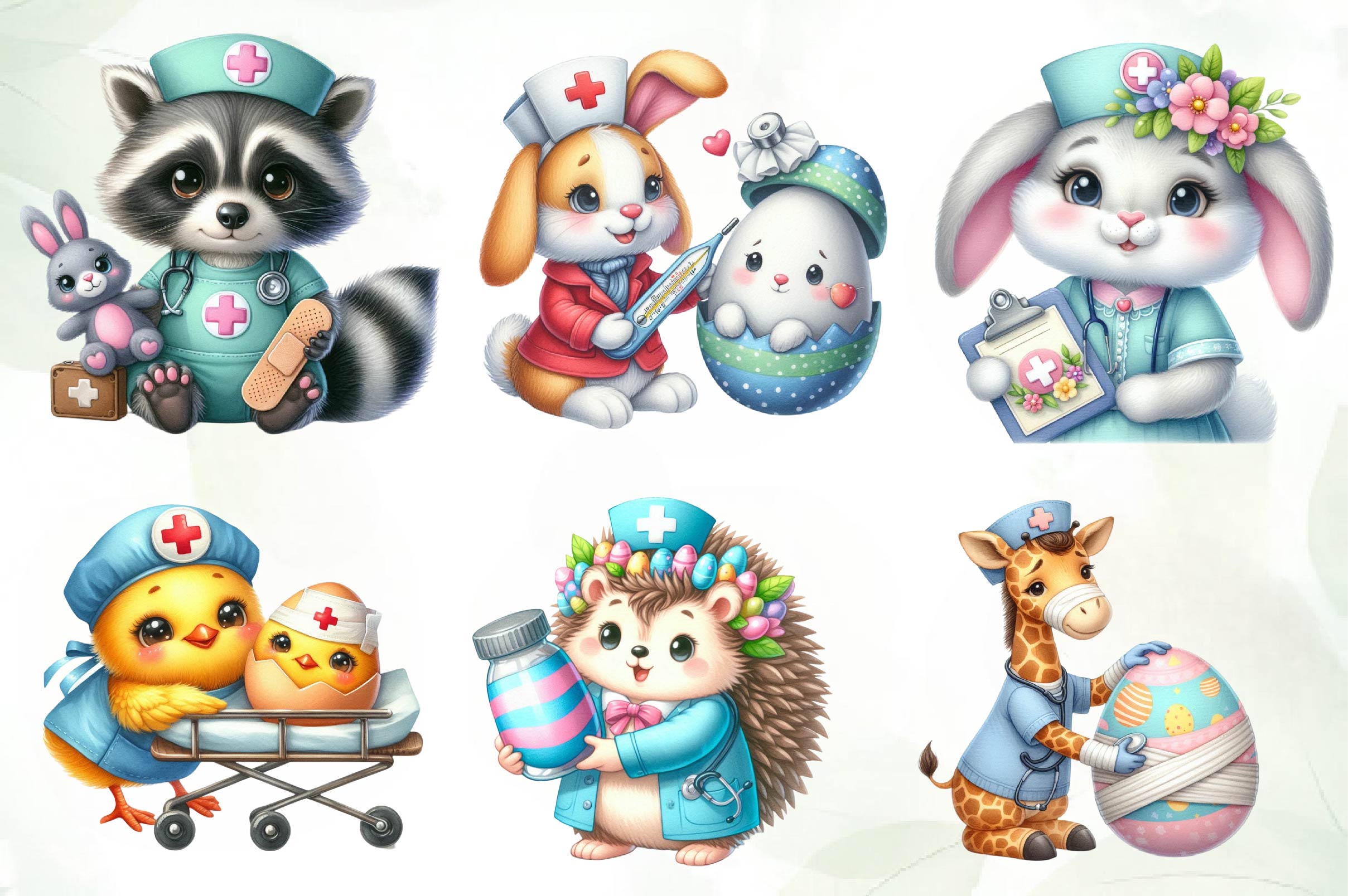 Cute Easter Nurse Animals Clipart Bundle