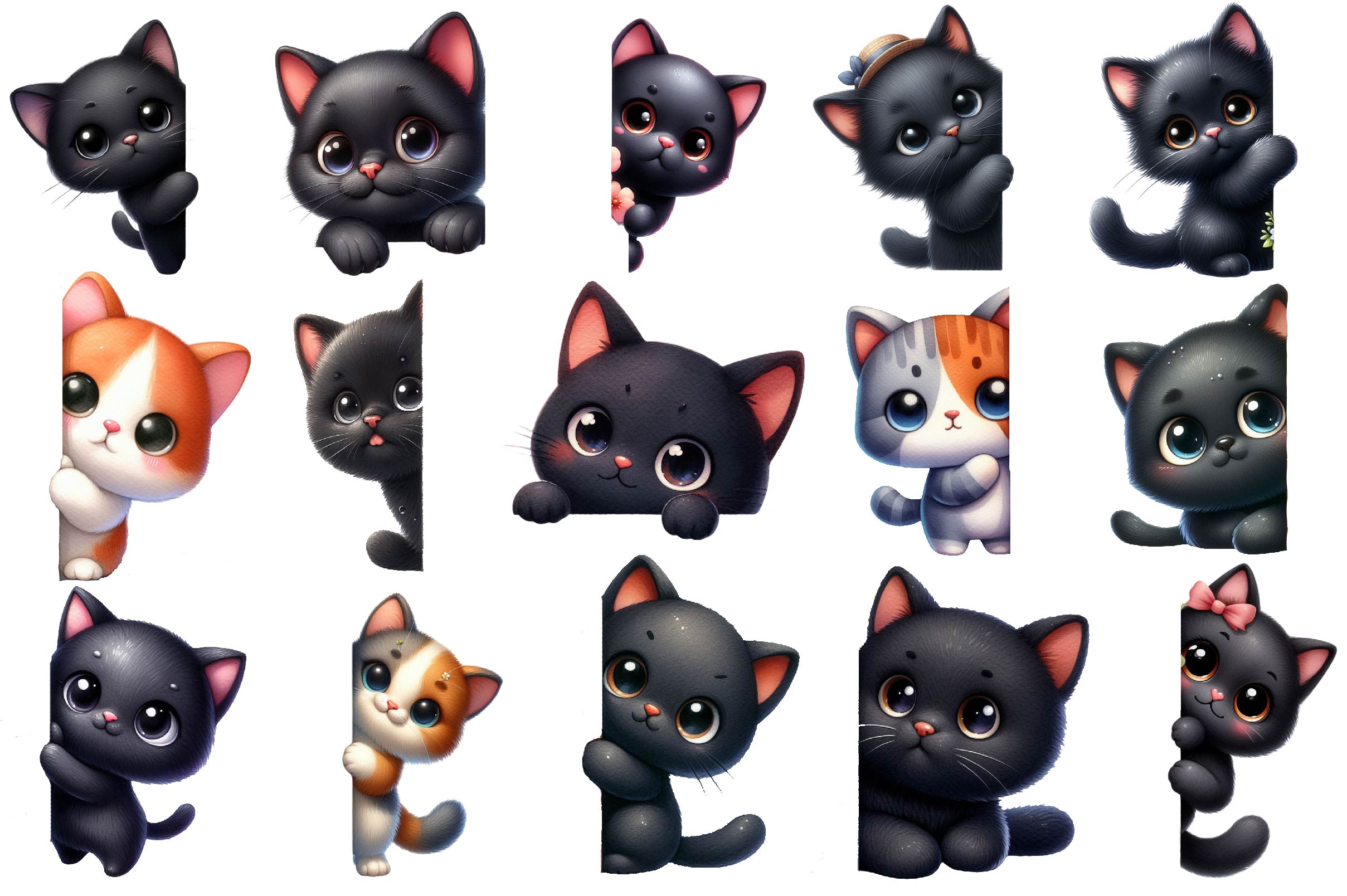Black Cat Peeking Around Corner Clipart Bundle