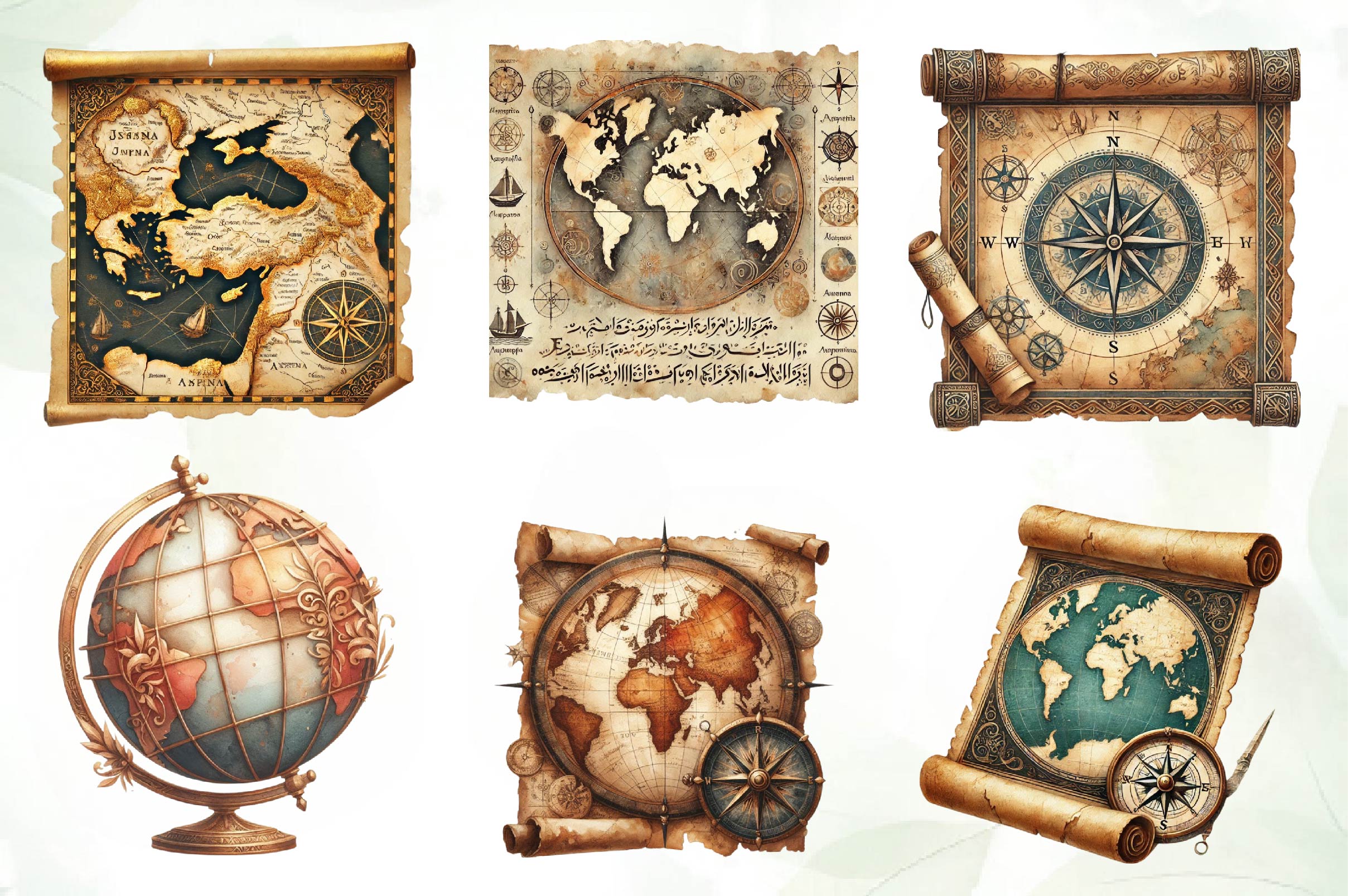Old Maps Designs Clipart Bundle