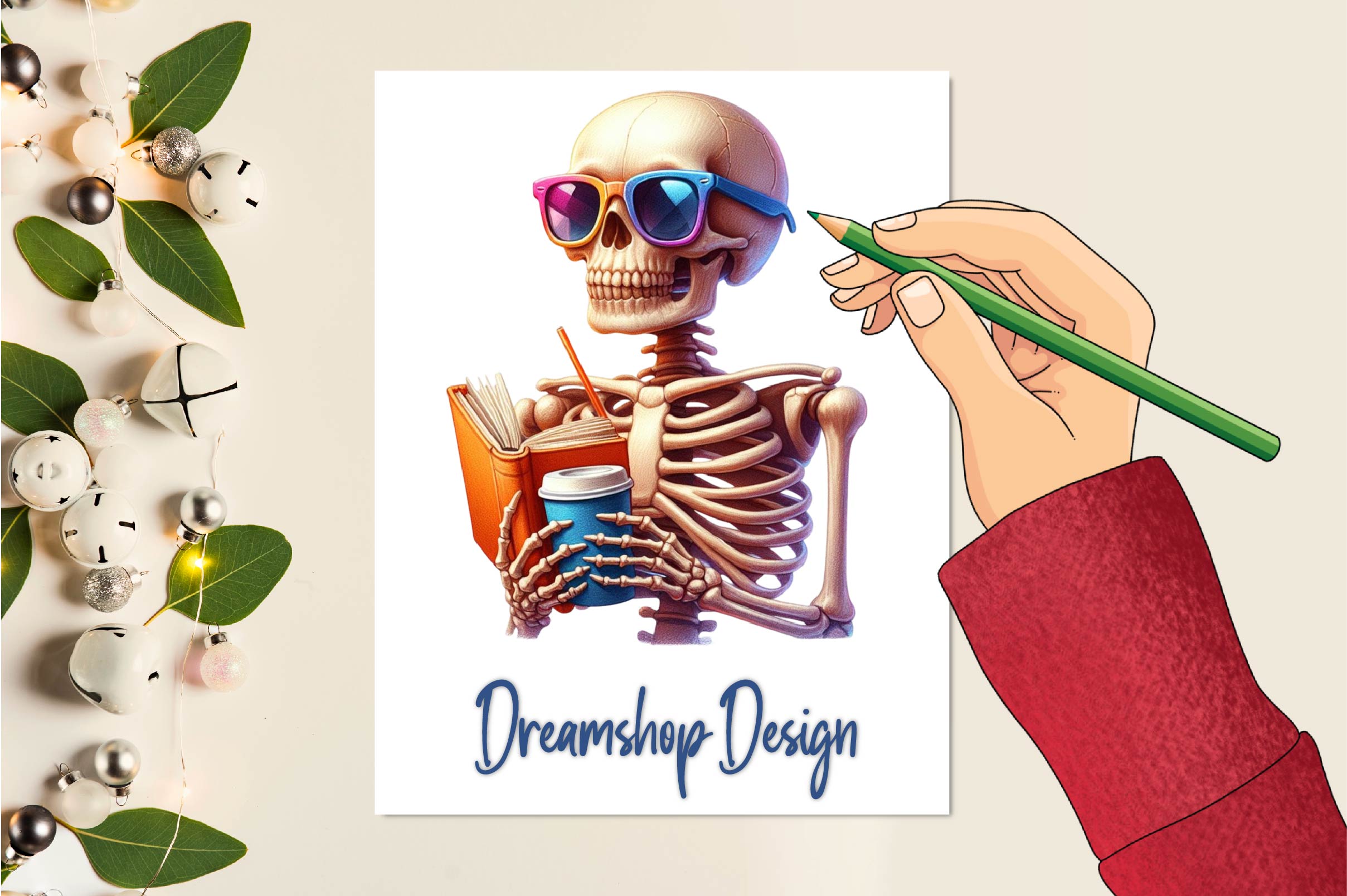 Skeleton Reading Book Clipart Bundle
