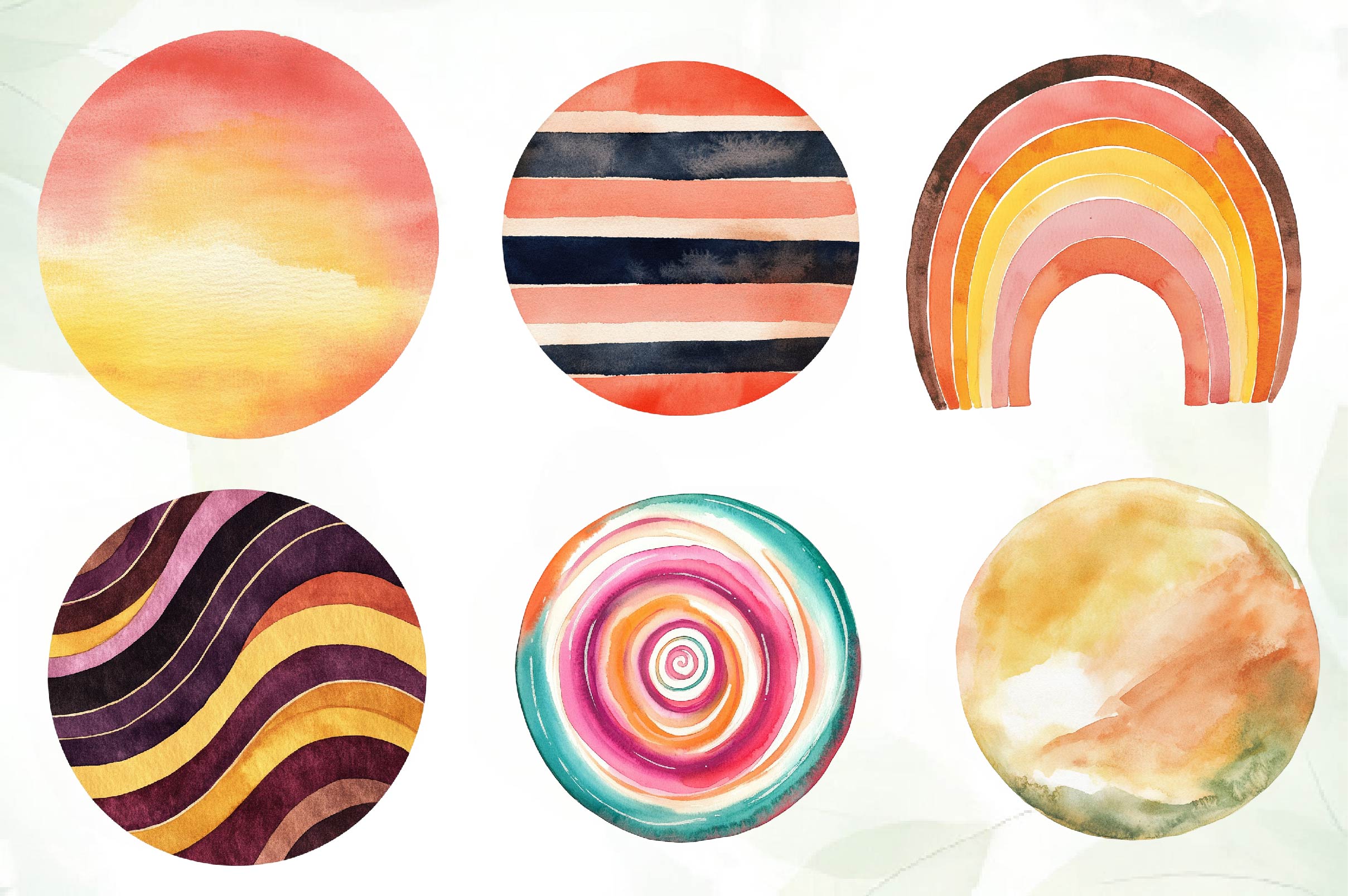 Multicolored Retro Circle Clipart Bundle