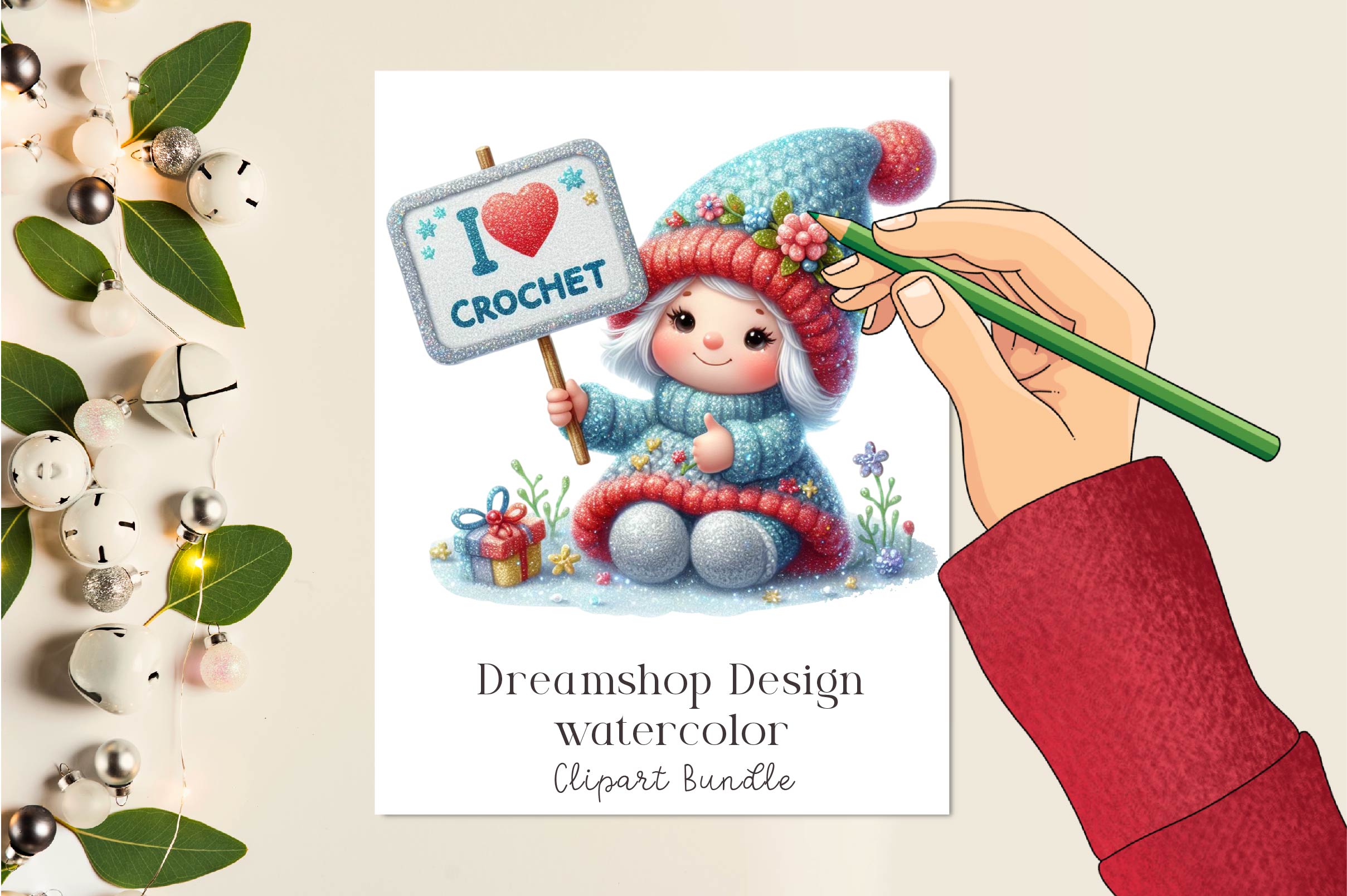 I Love Crochet Gnome Clipart Bundle