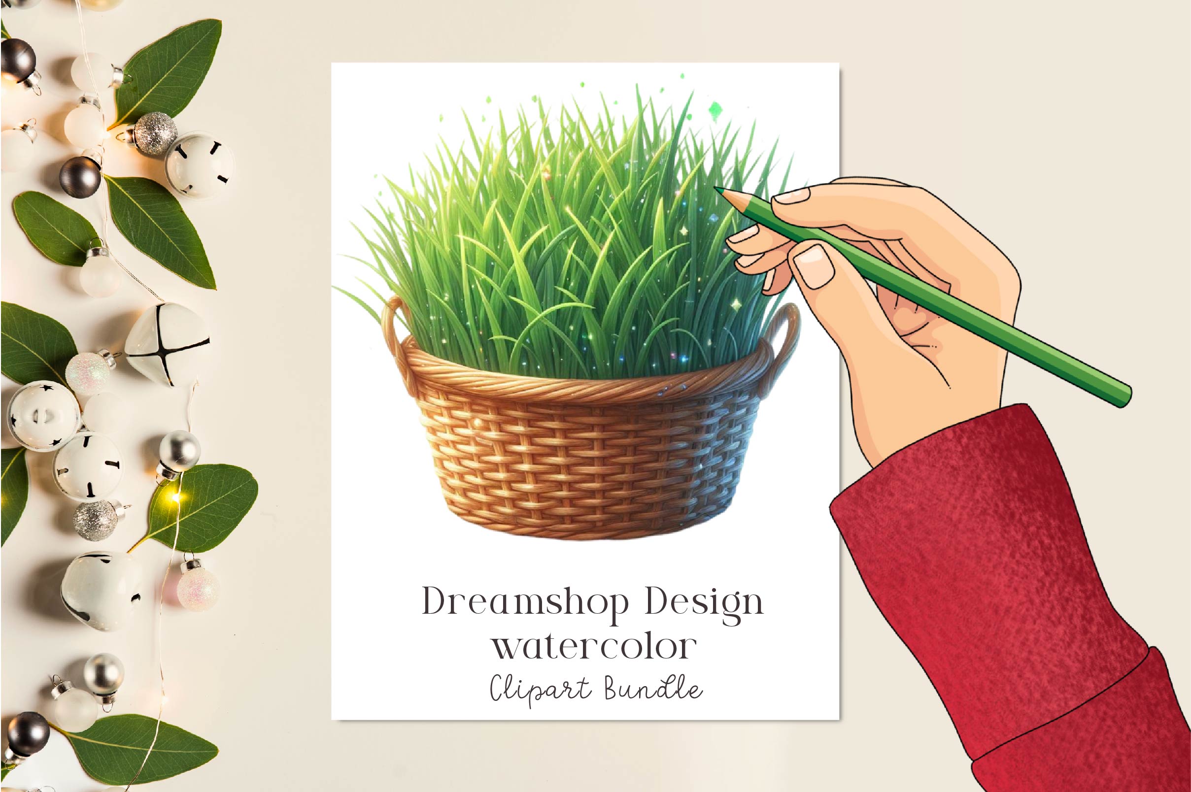 Spring Grass In Basket Clipart Bundle