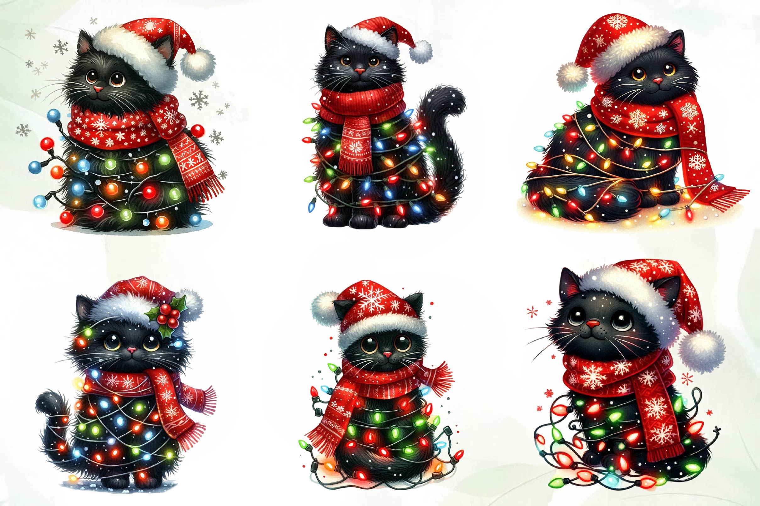 Funny Christmas Black Cat Clipart Bundle 1