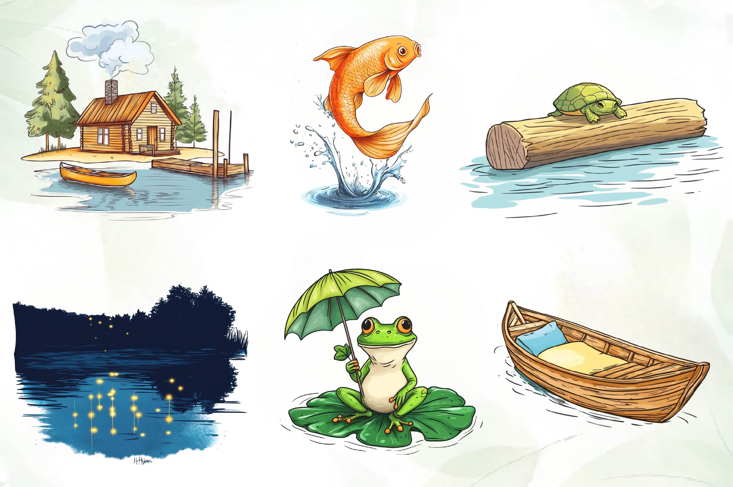 Cute Summer Lake Clipart Bundle