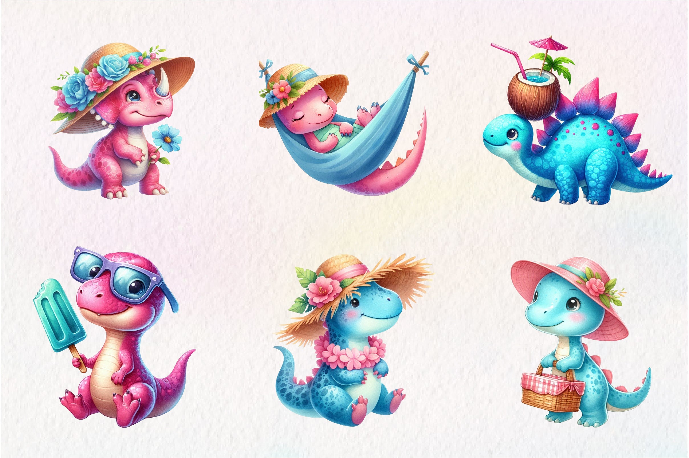 Summer Dinosaur Clipart Bundle