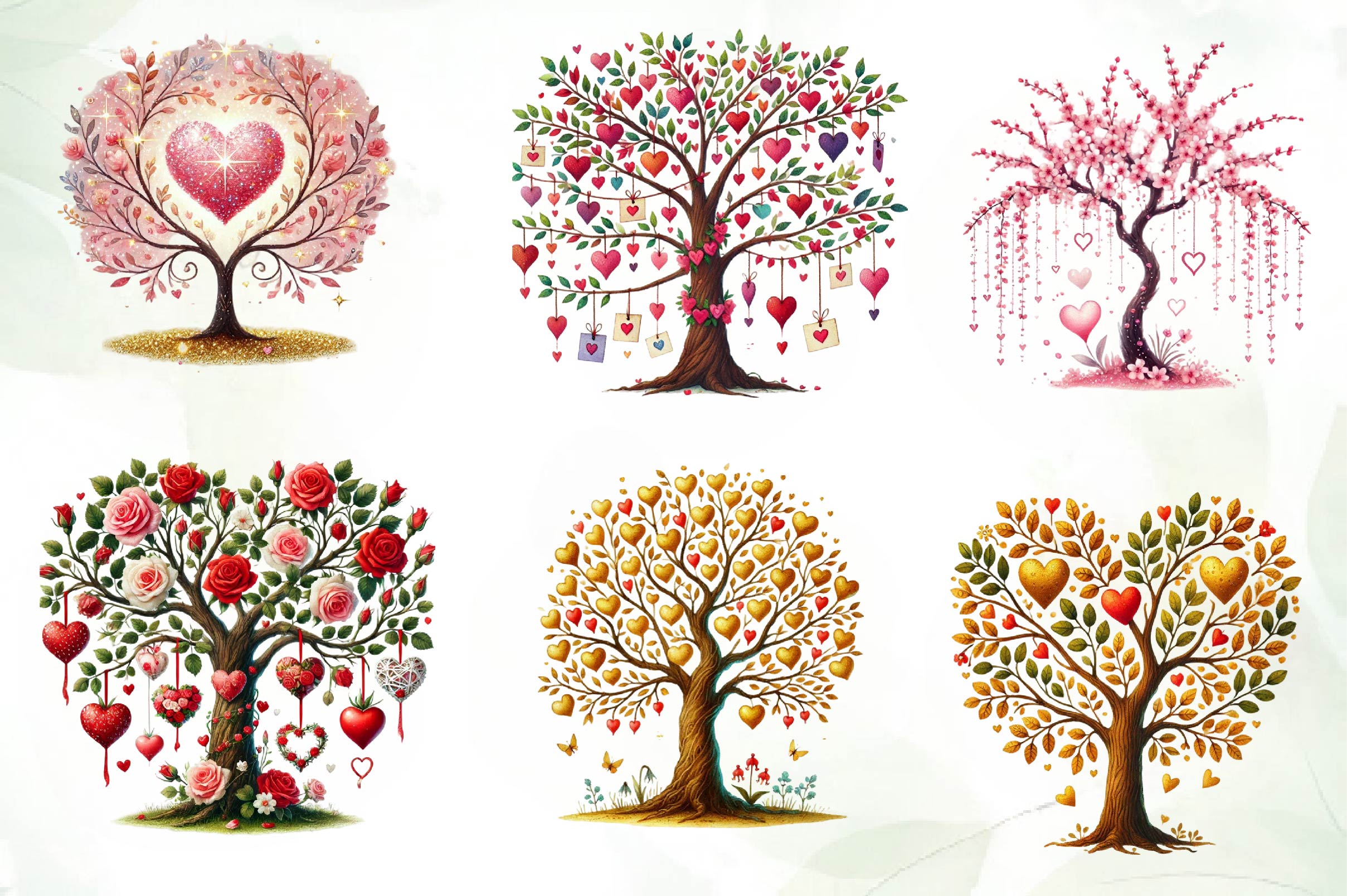 Valentines Day Heart Tree Clipart Bundle