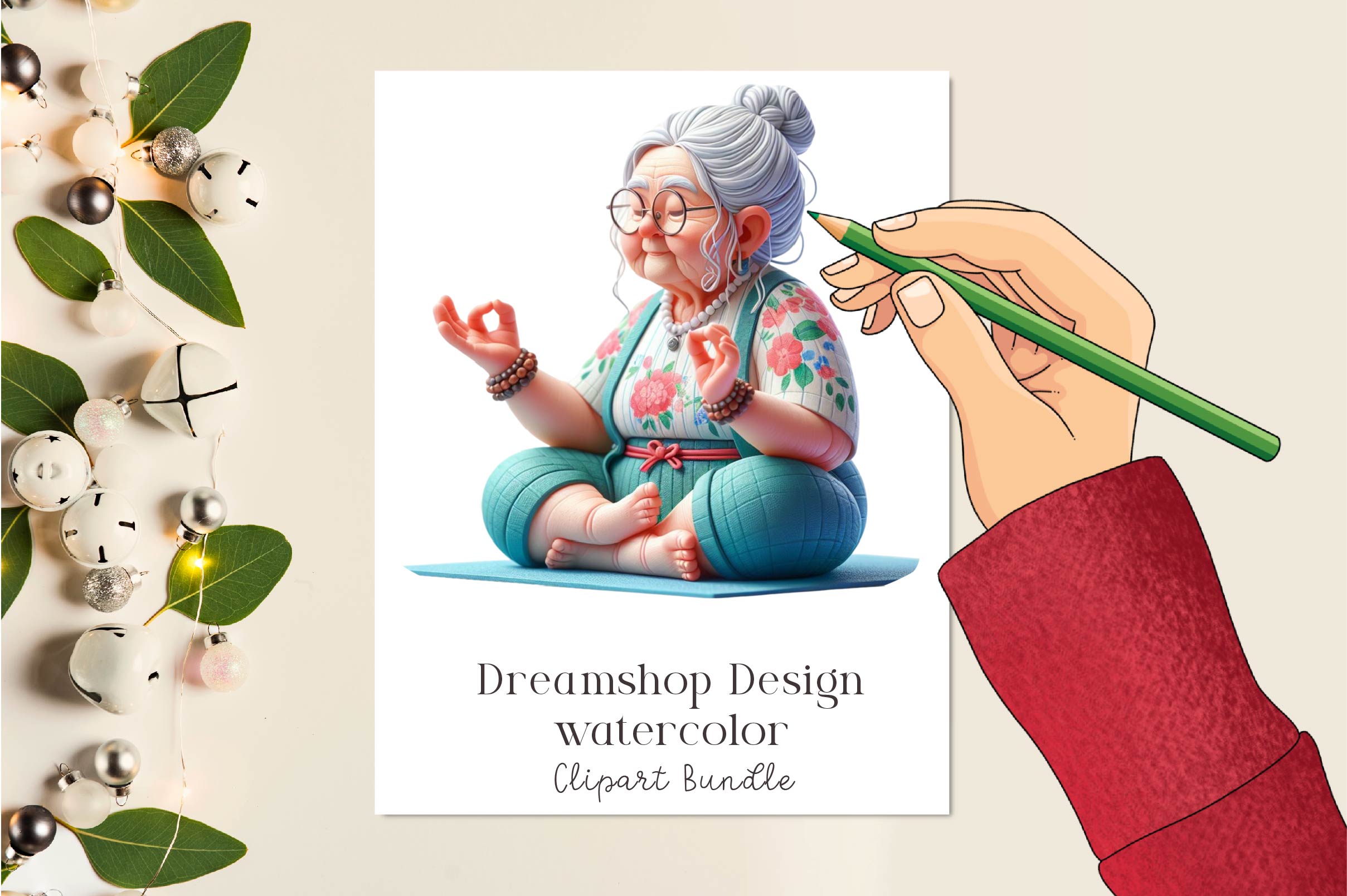 Funny Yoga Grandma Clipart Bundle