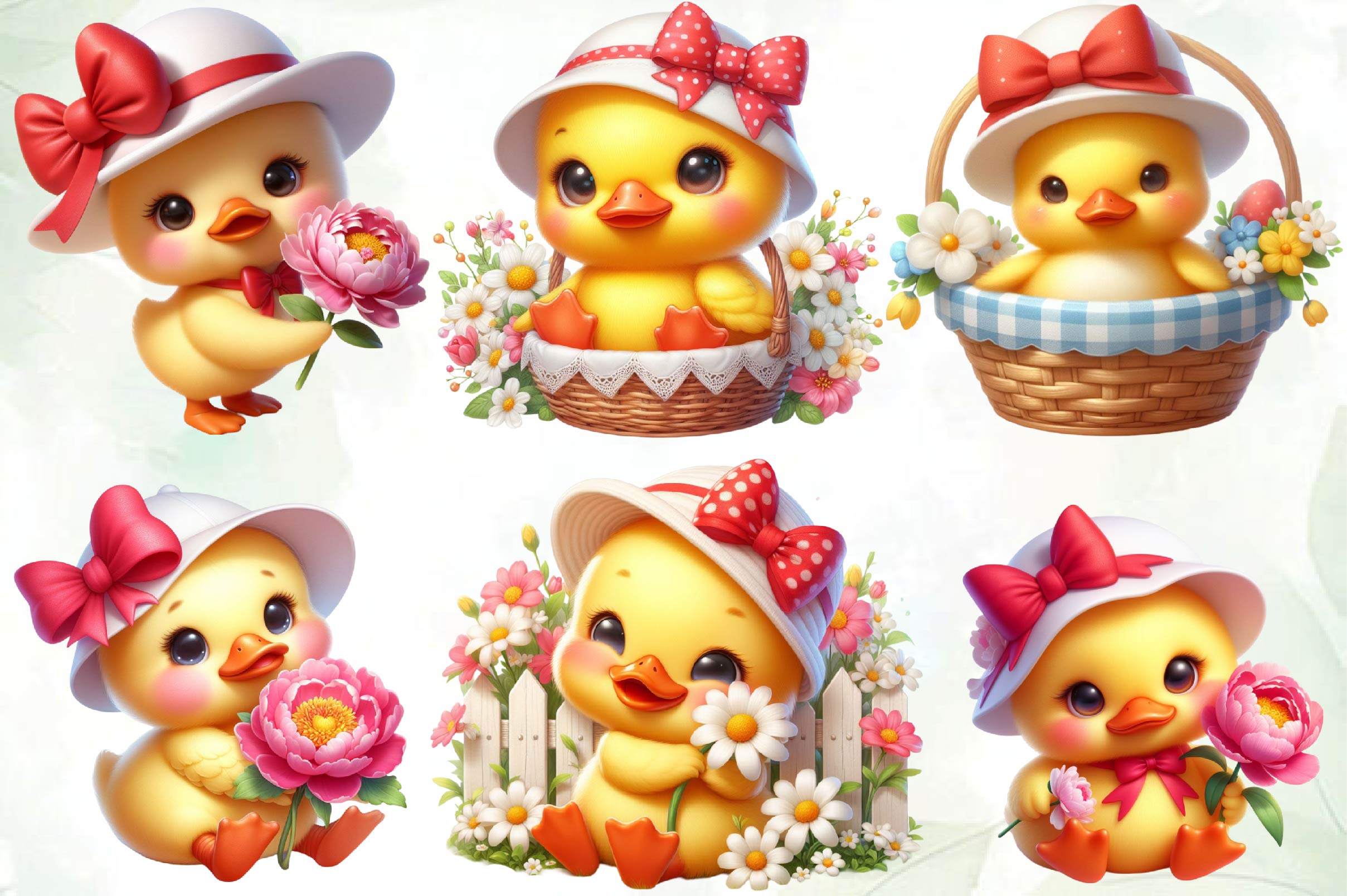 Ducks Spring Flowers Clipart Bundle