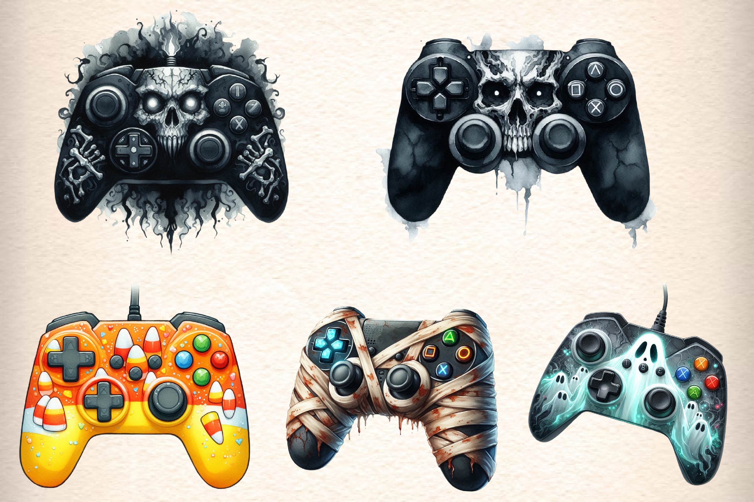 Halloween Gaming Controllers Clipart Bundle
