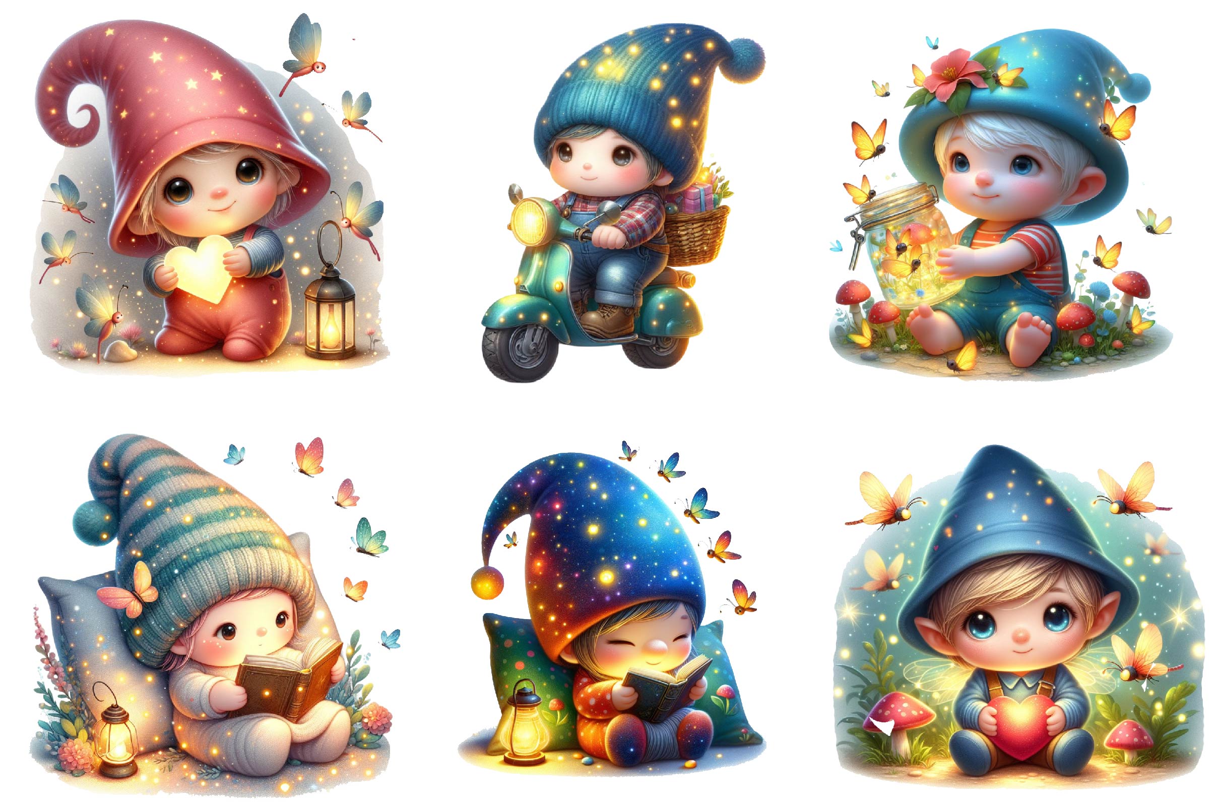 Cute Baby Fireflies Clipart Bundle