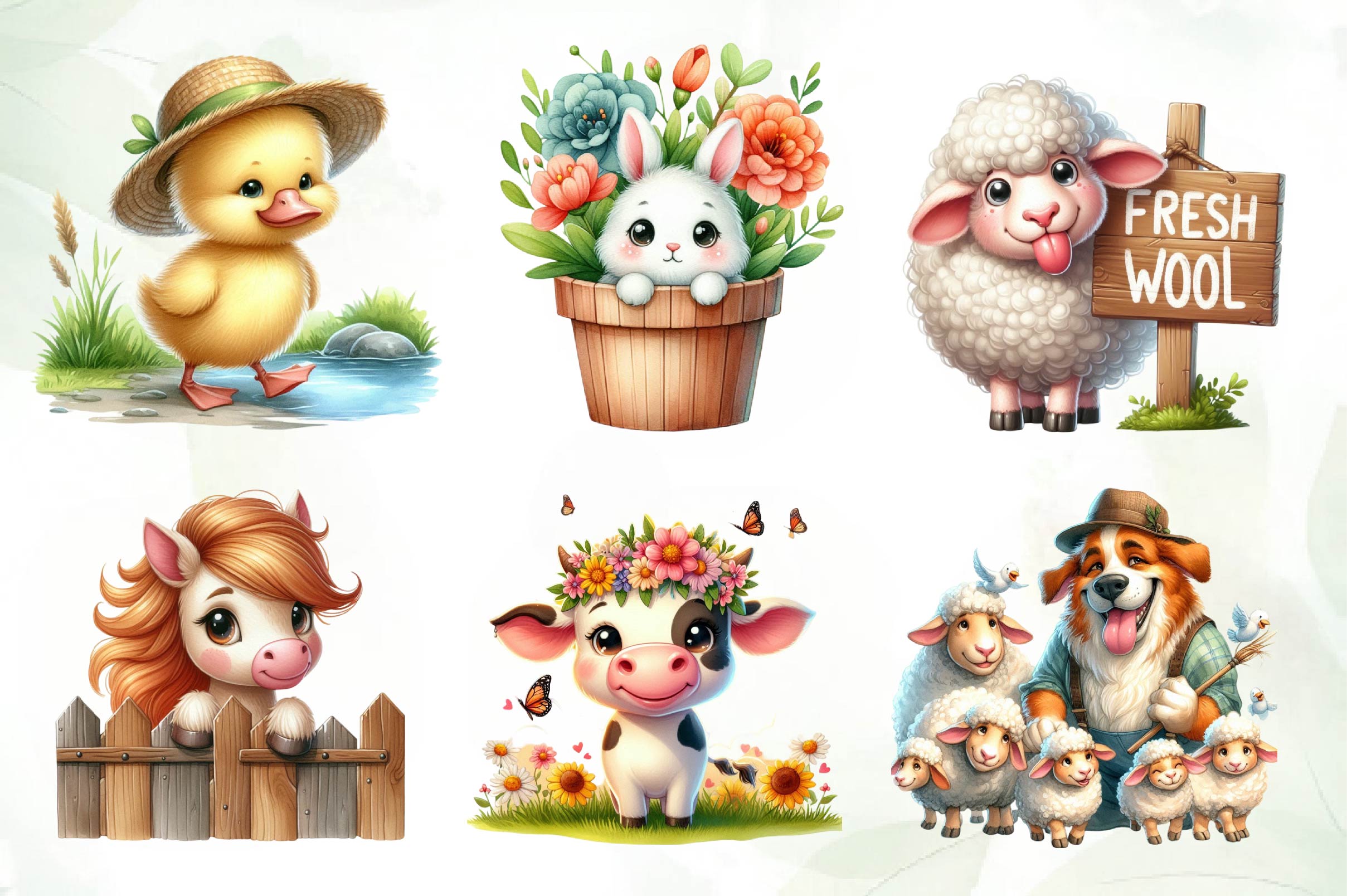 Cute On The Farm On The Animals Clipart Bundle