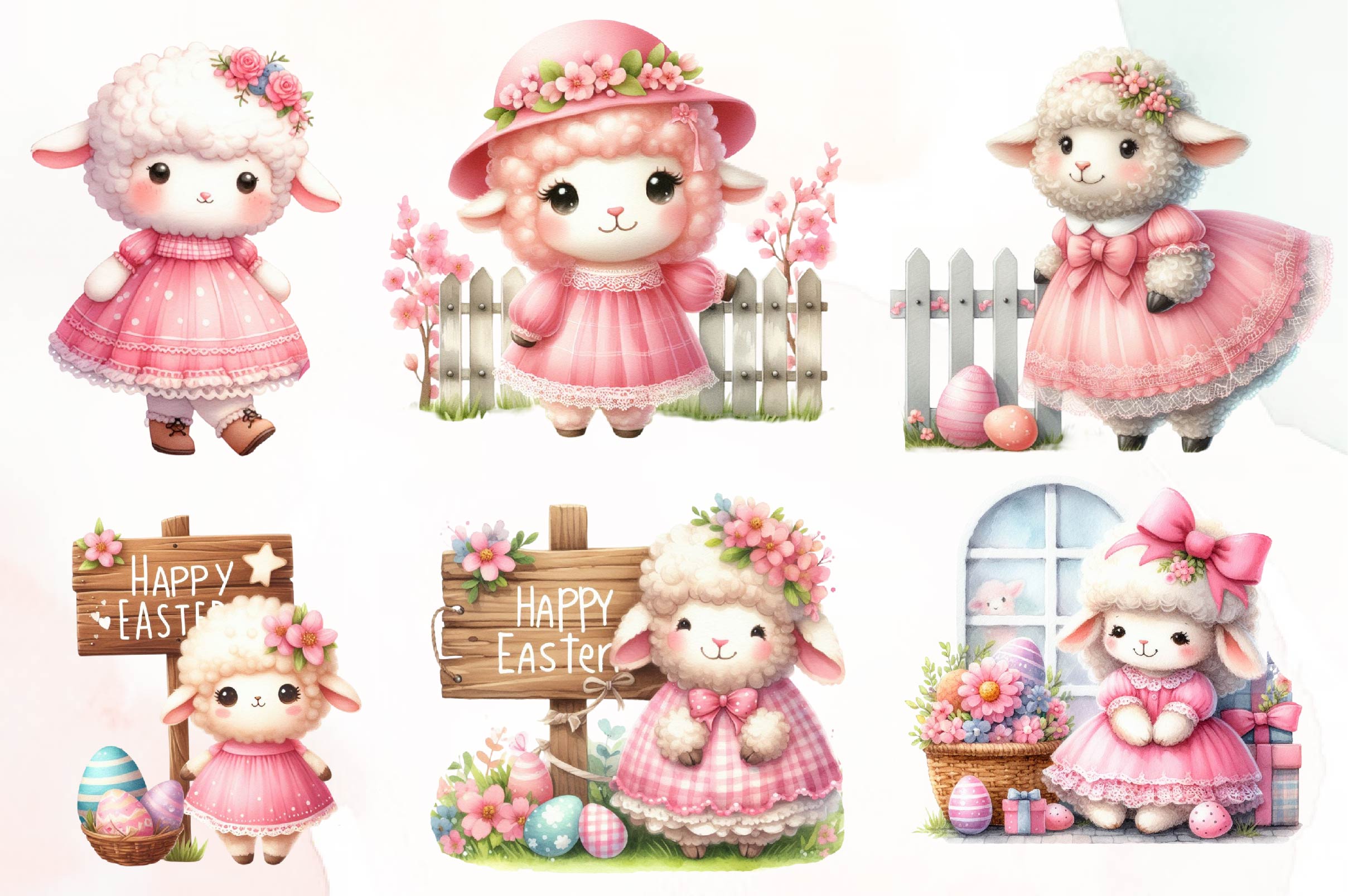 Easter Cute Easter Sheeps Clipart Bundle