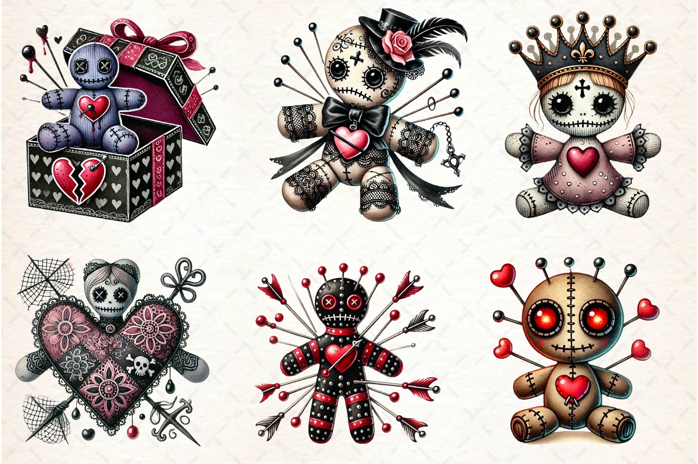 Valentines Day Gothic Voodoo Doll Clipart Bundle