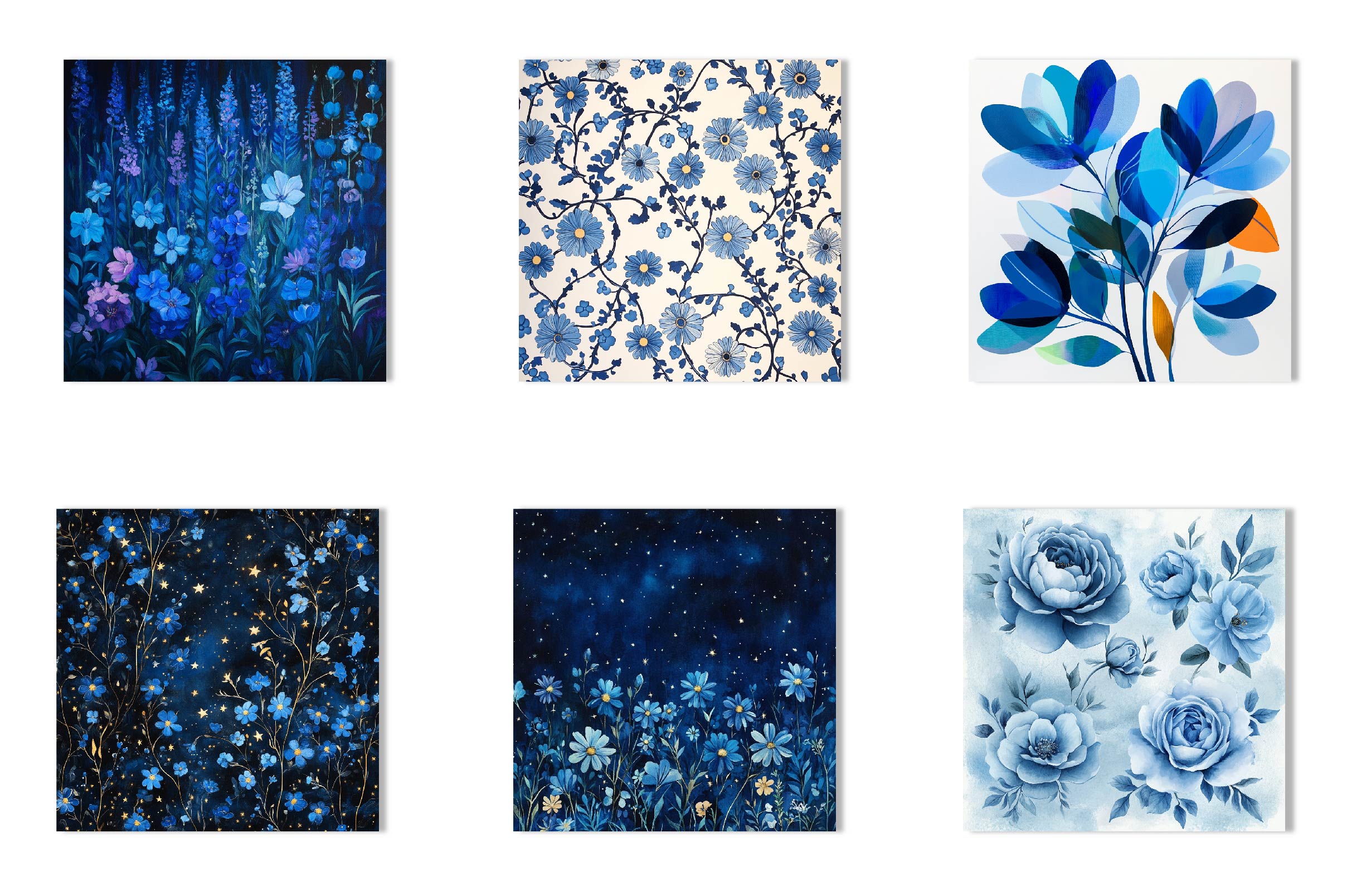 Blue Ink Flowers Digital Paper