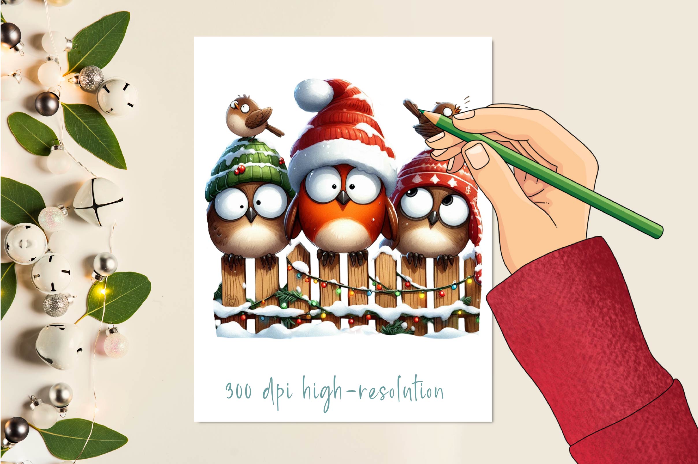 Christmas Bird On Fence Clipart Bundle