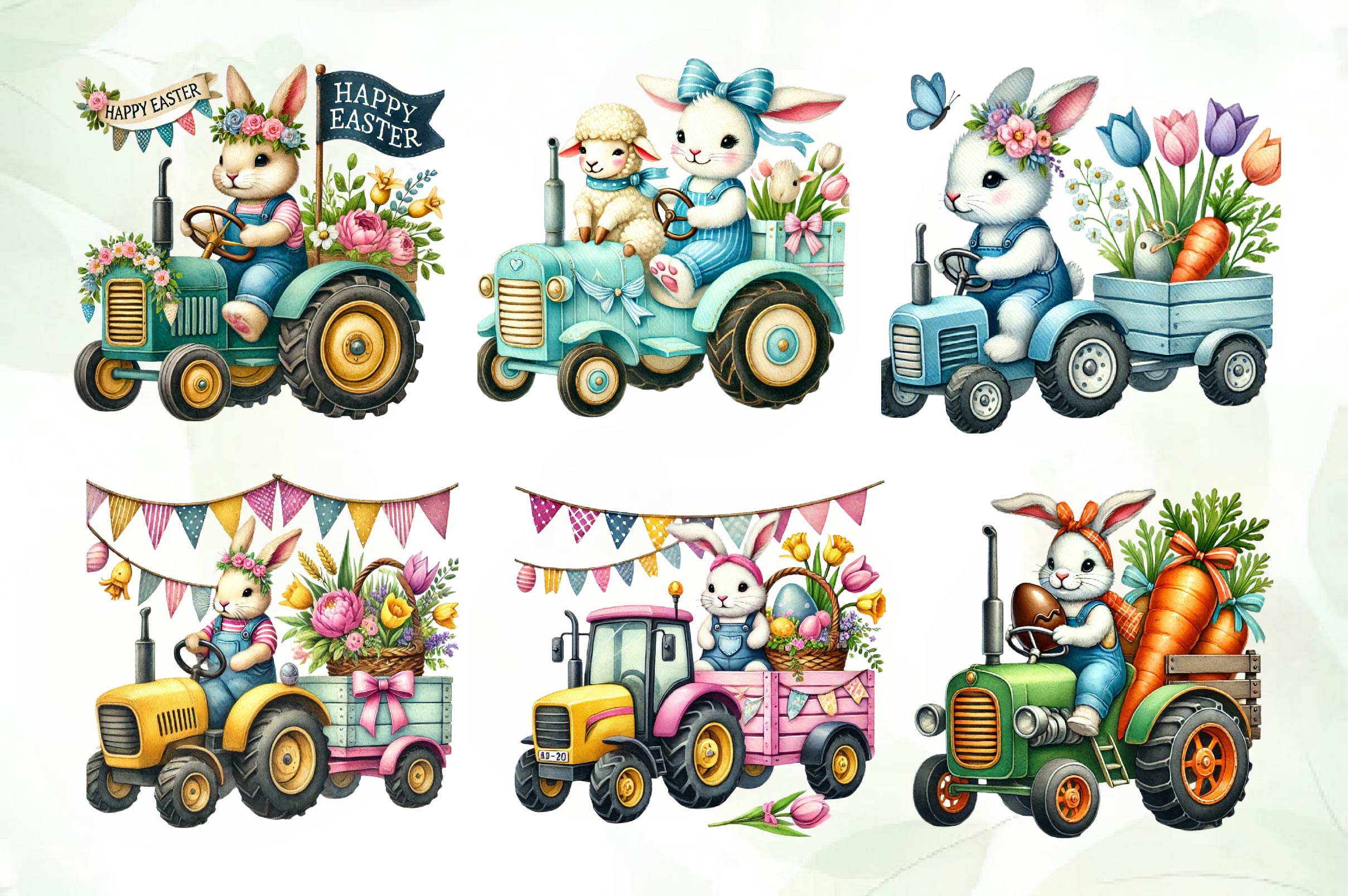 Easter Bunny Tractor Clipart Bundle