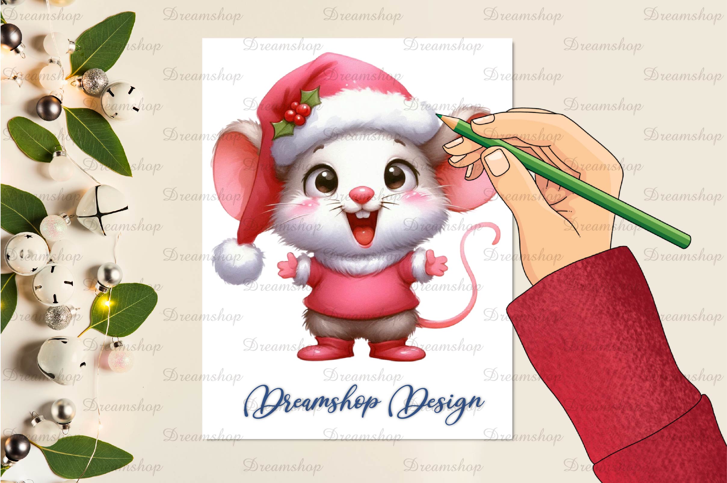 Funny Christmas Mouse Clipart Bundle