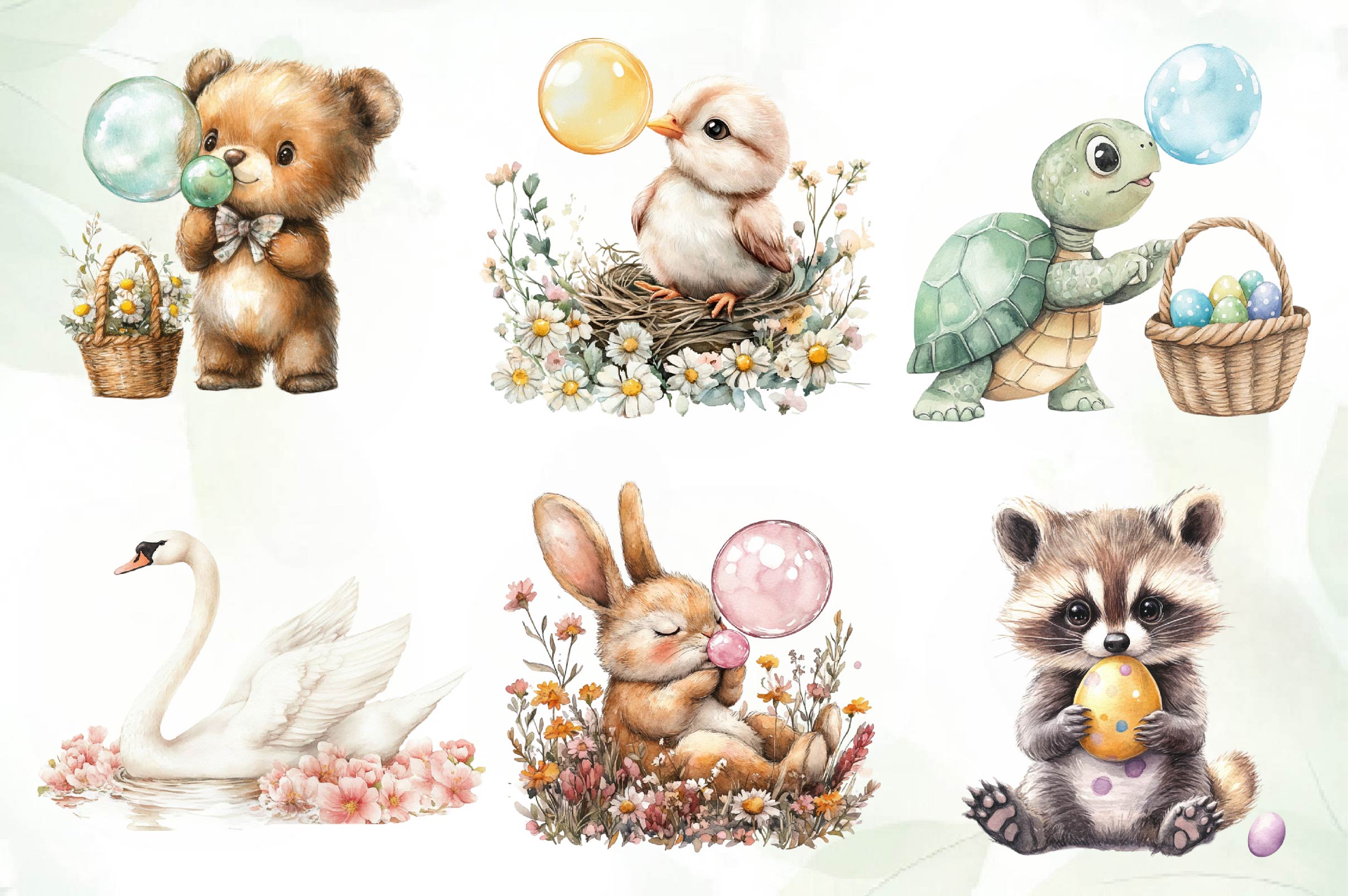 Easter Animals Blowing A Bubblegum Clipart Bundle
