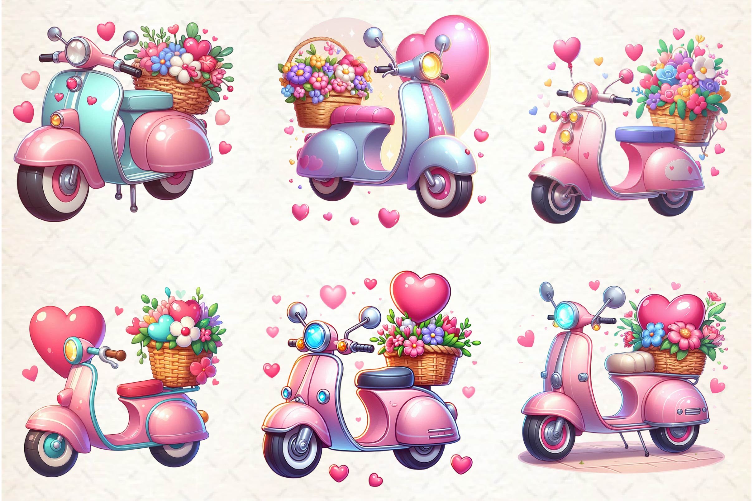 Valentines Scooter Clipart Bundle