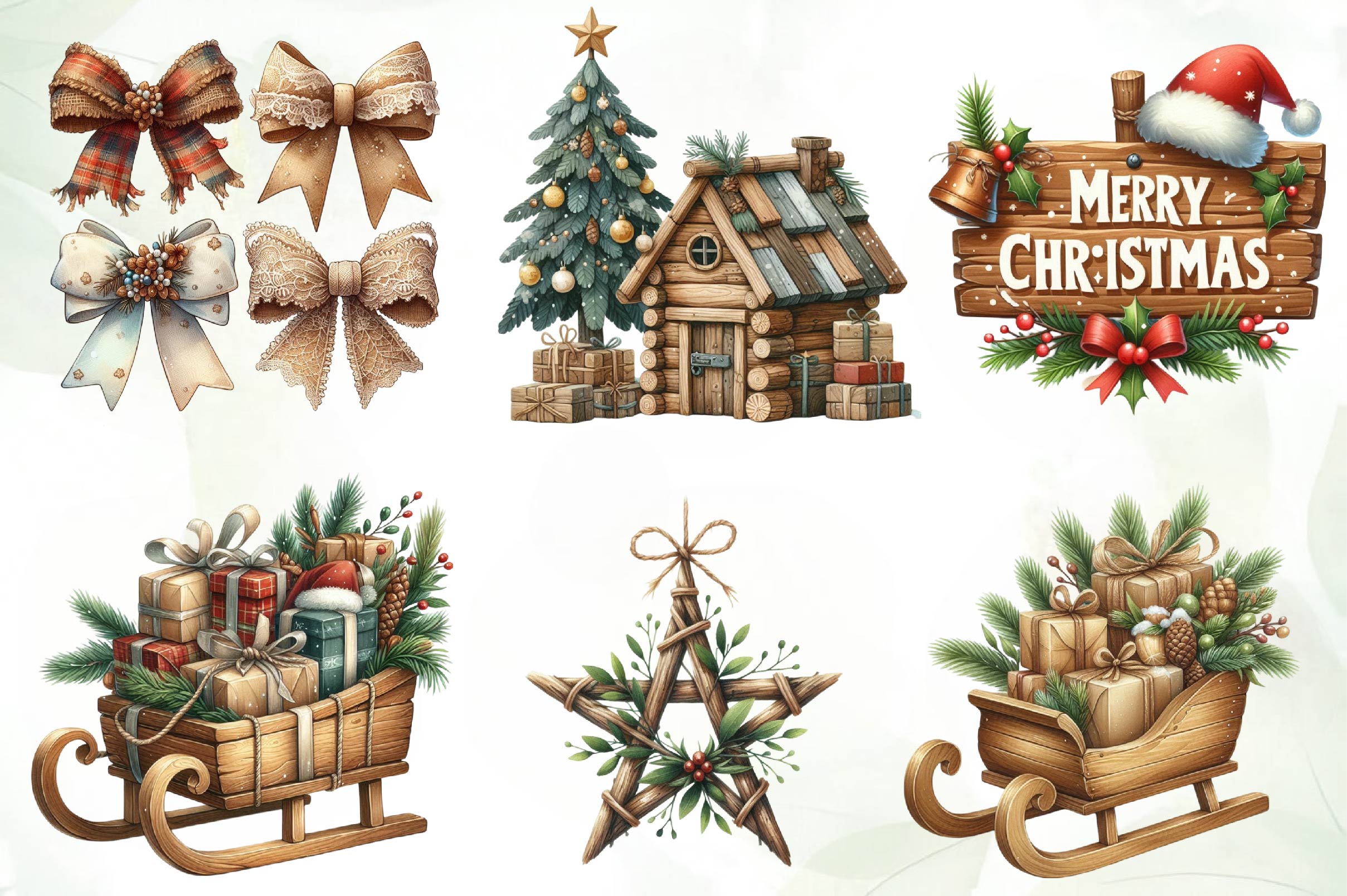 Warm Rustic Christmas Clipart Bundle