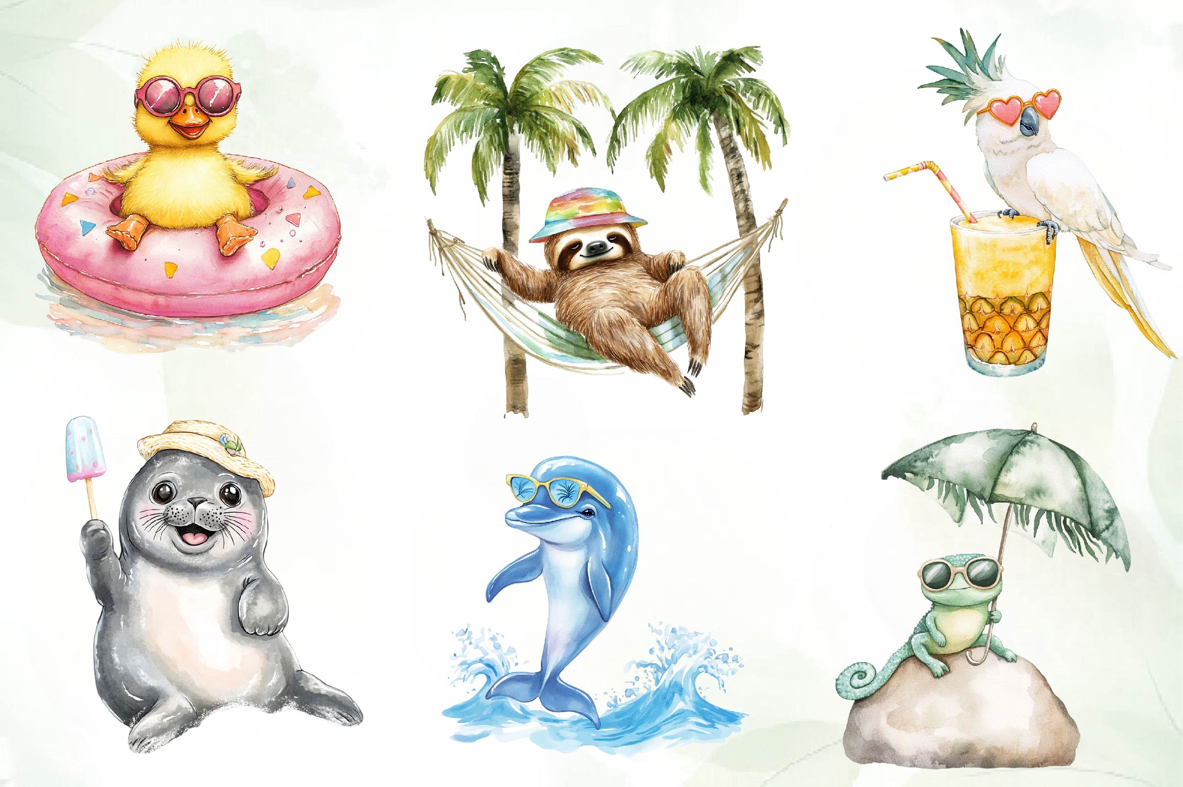 Cartoon Beach Pals Animal Clipart Bundle