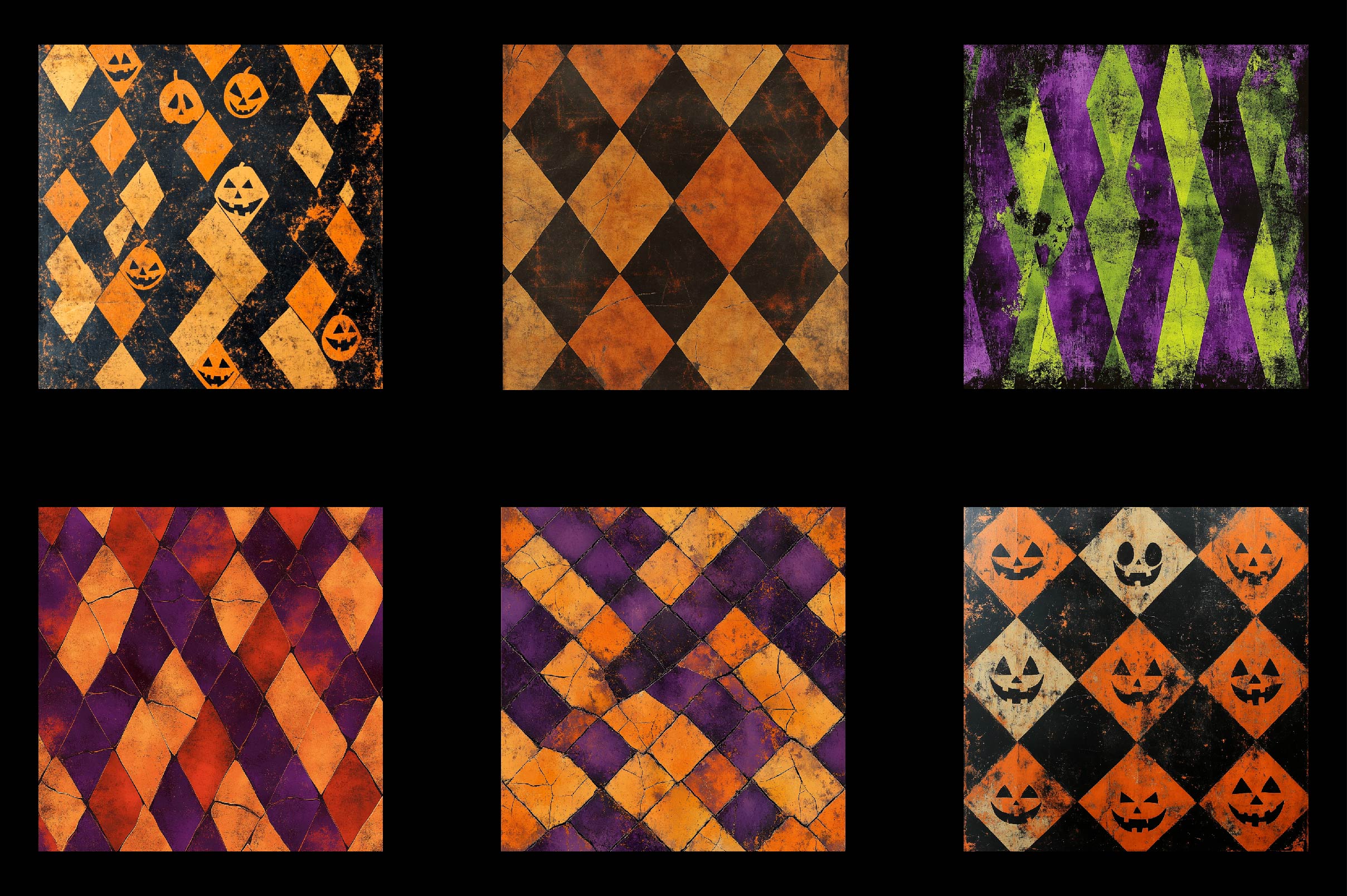 Distressed Harlequin Halloween Clipart Bundle
