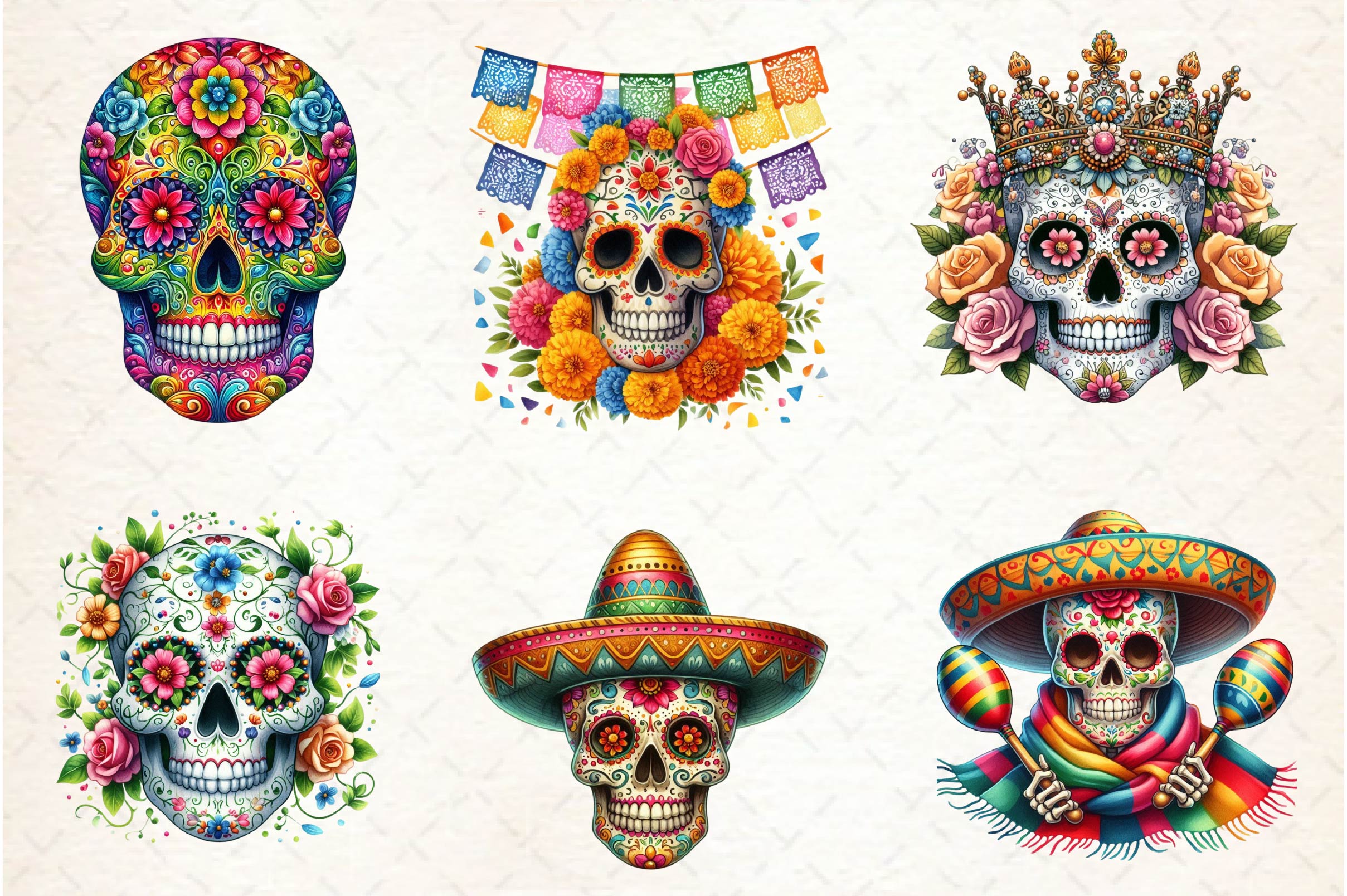 Mexican Sugar Skull Clipart Bundle