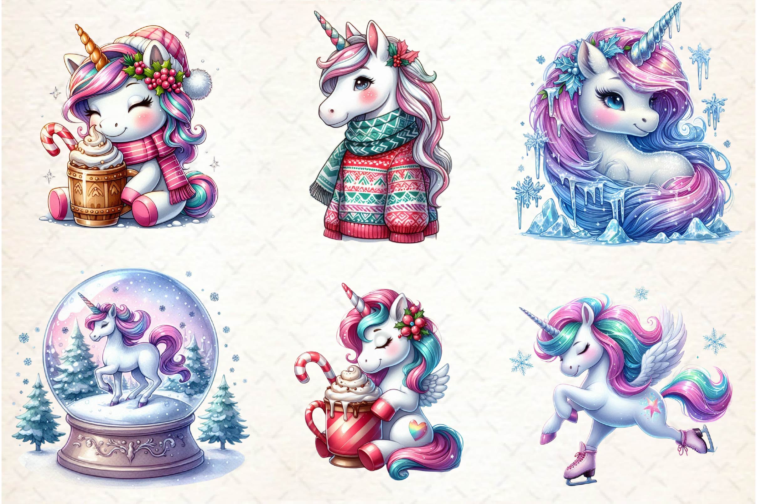Winter Unicorn Clipart Bundle