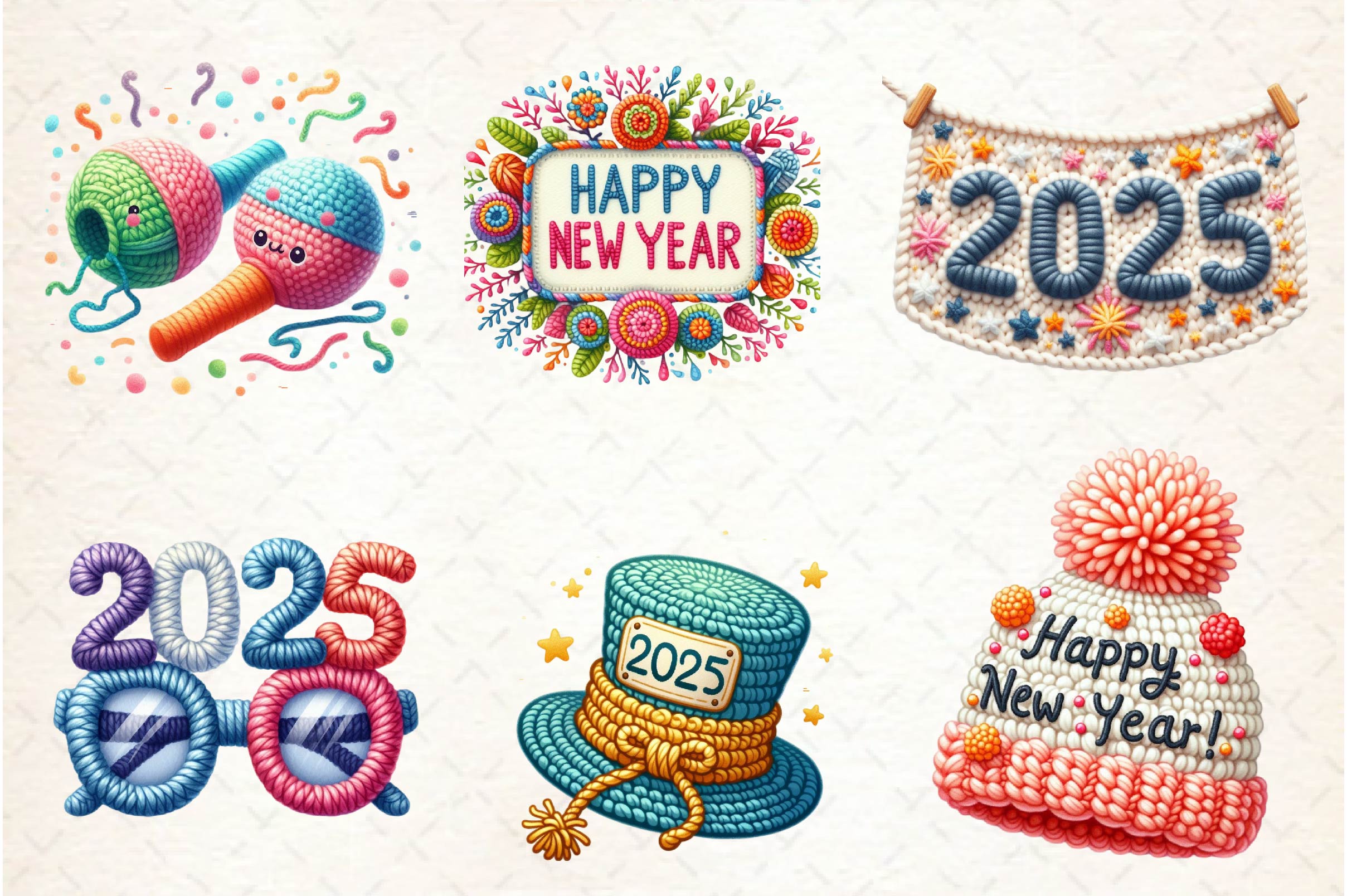 Crochet New Year Clipart Bundle