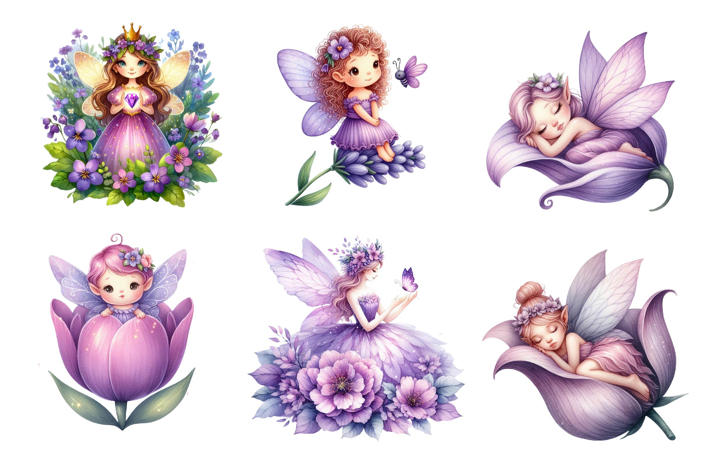 Garden Purple Fairies Clipart Bundle