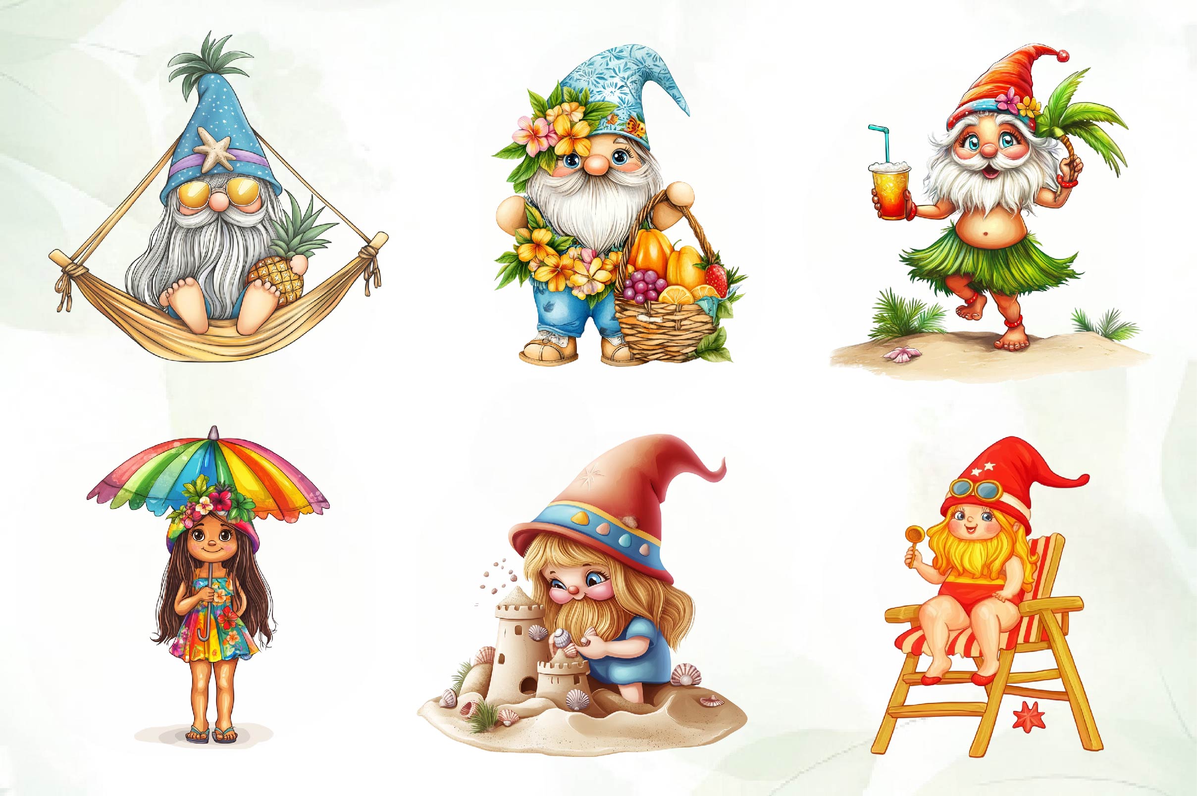 Beach Girl Gnomes Clipart Bundle