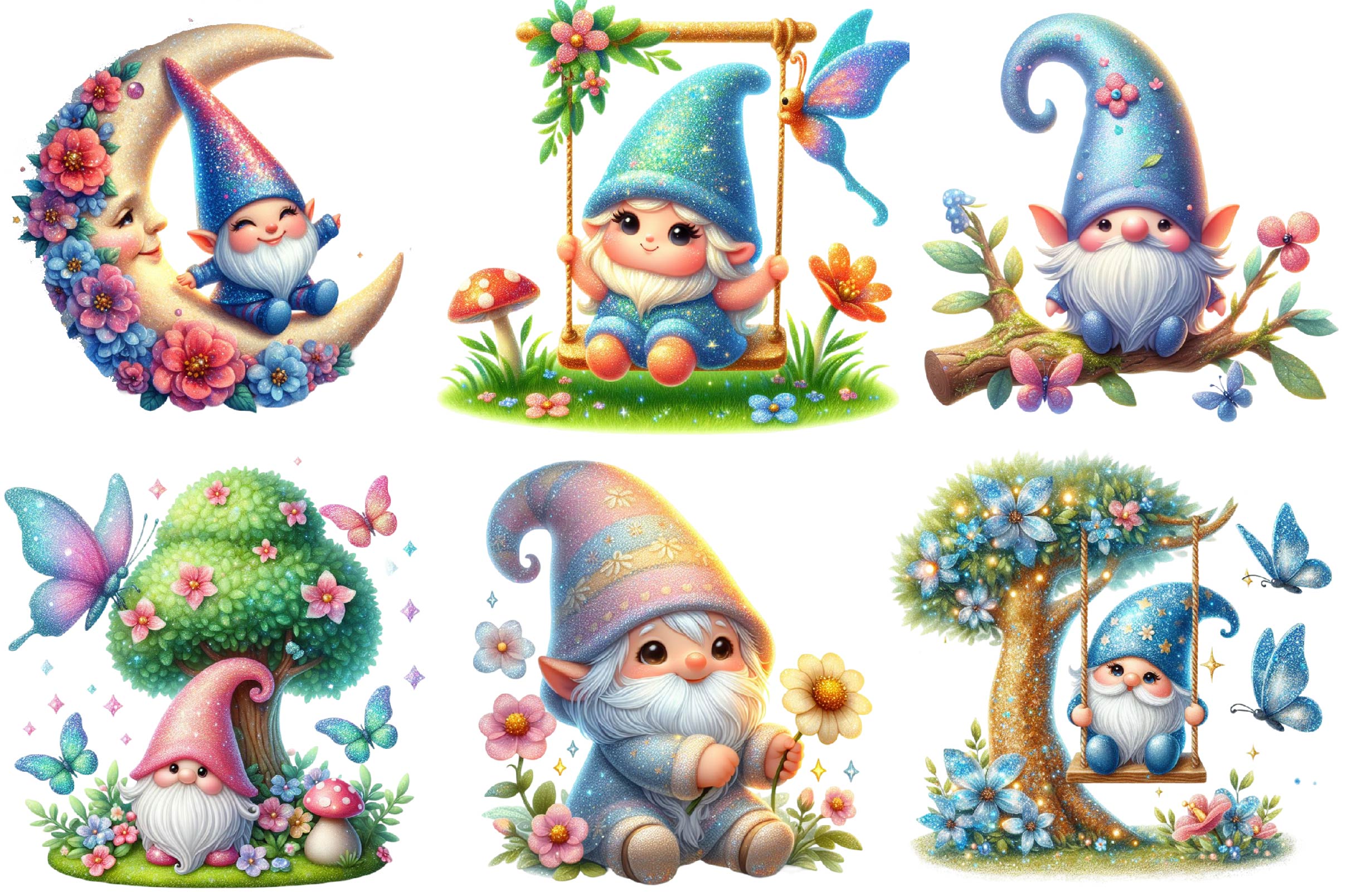 Cute Butterfly Gnome Clipart Bundle