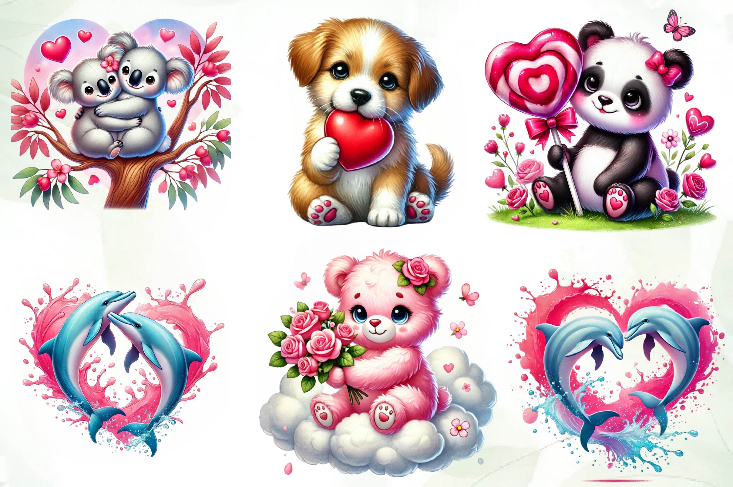 Pink Valentines Animals Clipart Bundle