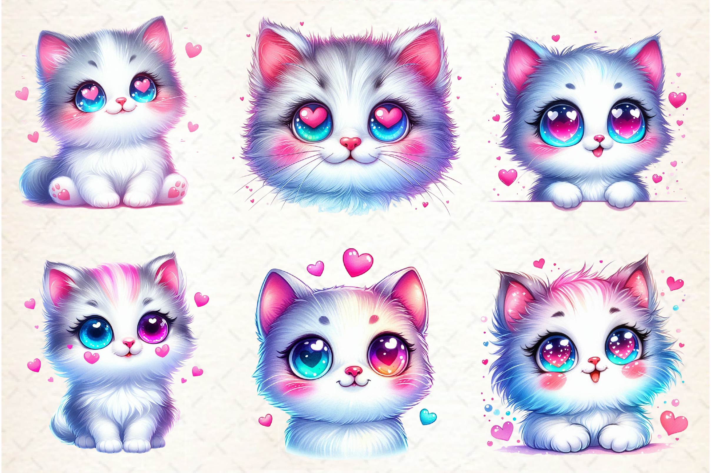 Cute Valentine Kitten Clipart Bundle