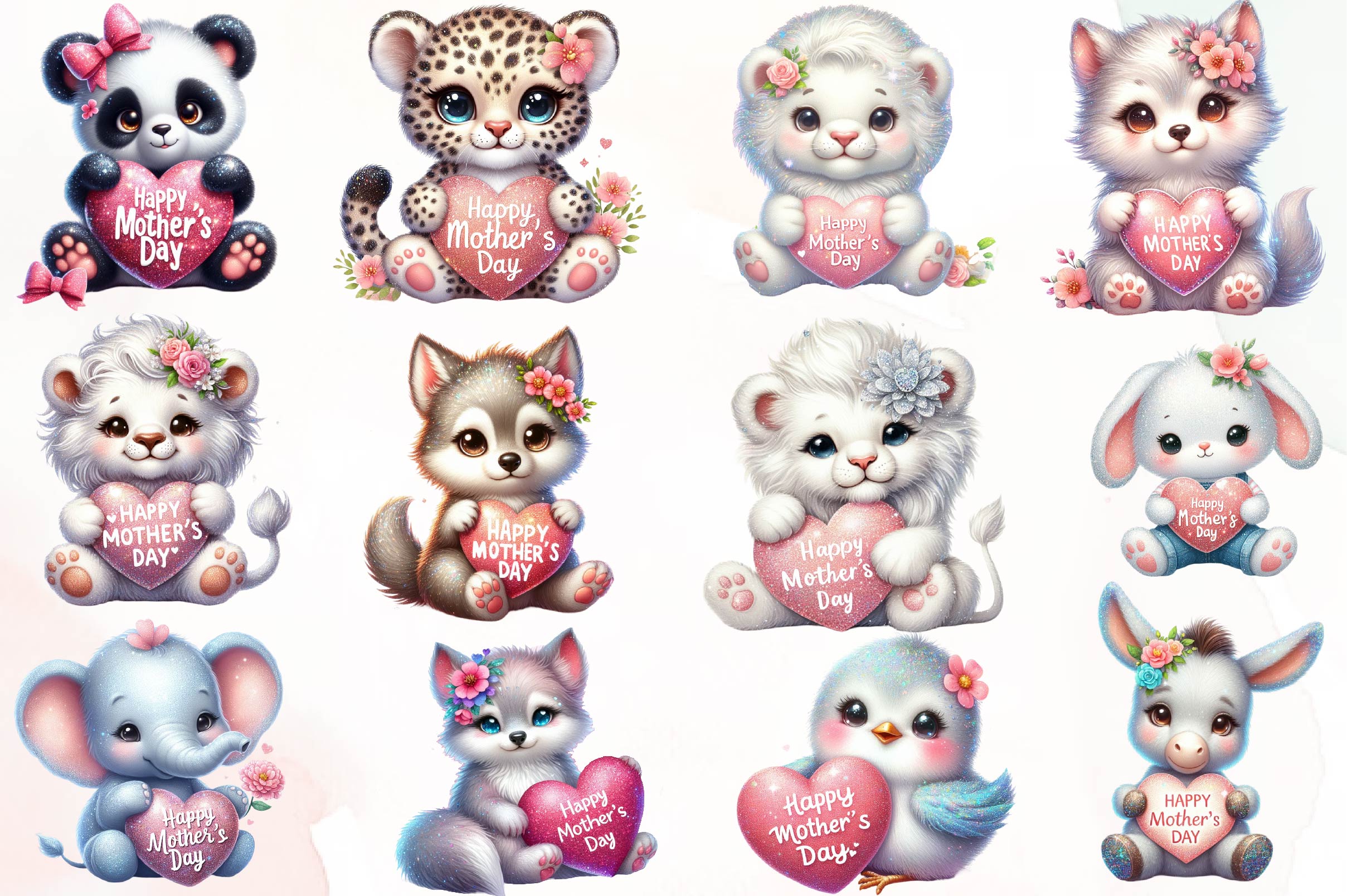 Cute Happy Mothers Day Animals Clipart Bundle