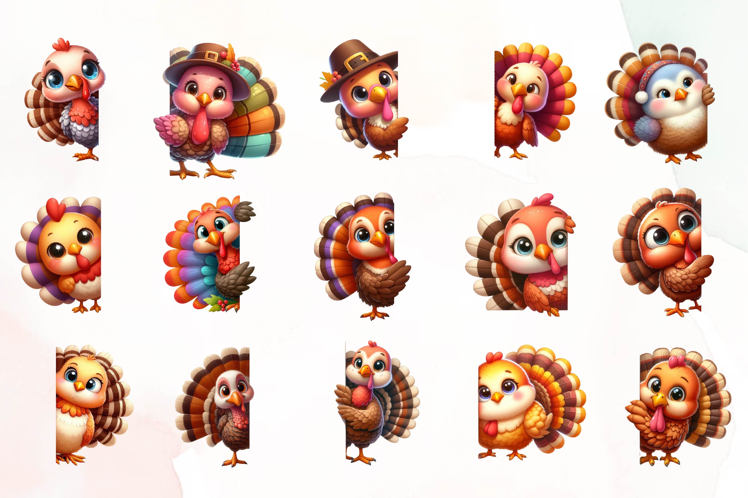 Turkey Peeking Around Corner Clipart Bundle